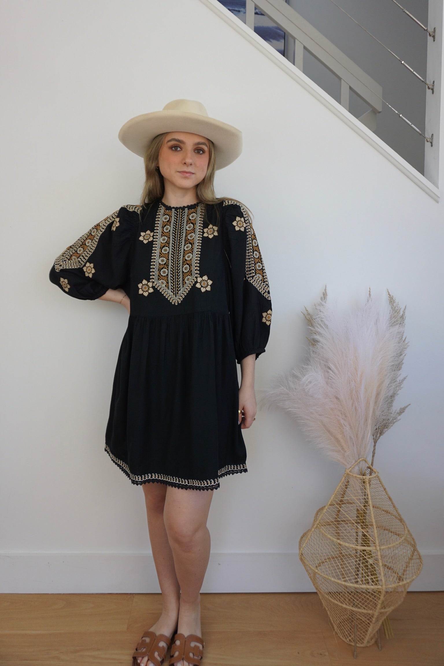Scout Mini Dress - Black Embroidered