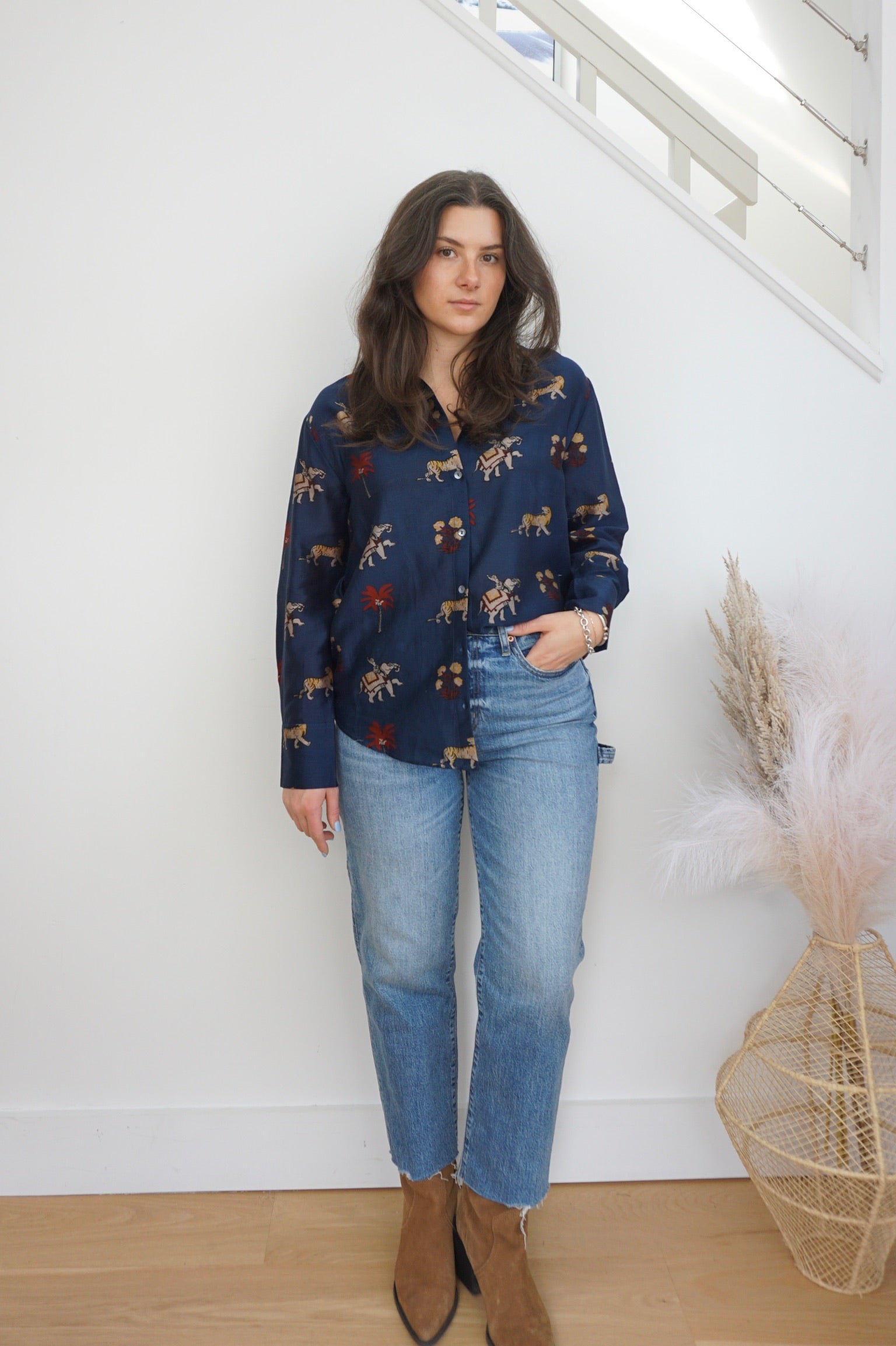 Mable Button Down Shirt - Navy Tiger