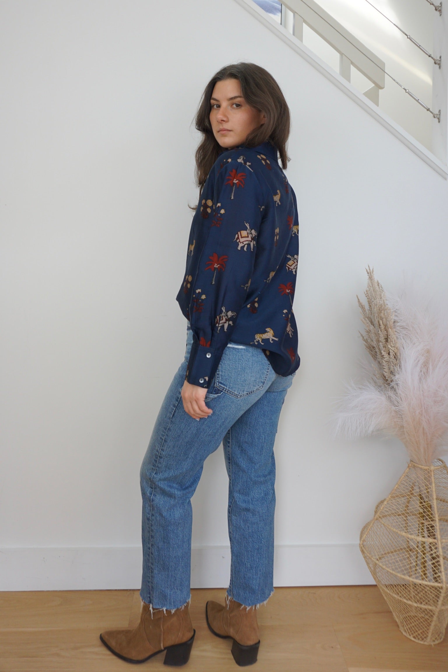 Mable Button Down Shirt - Navy Tiger