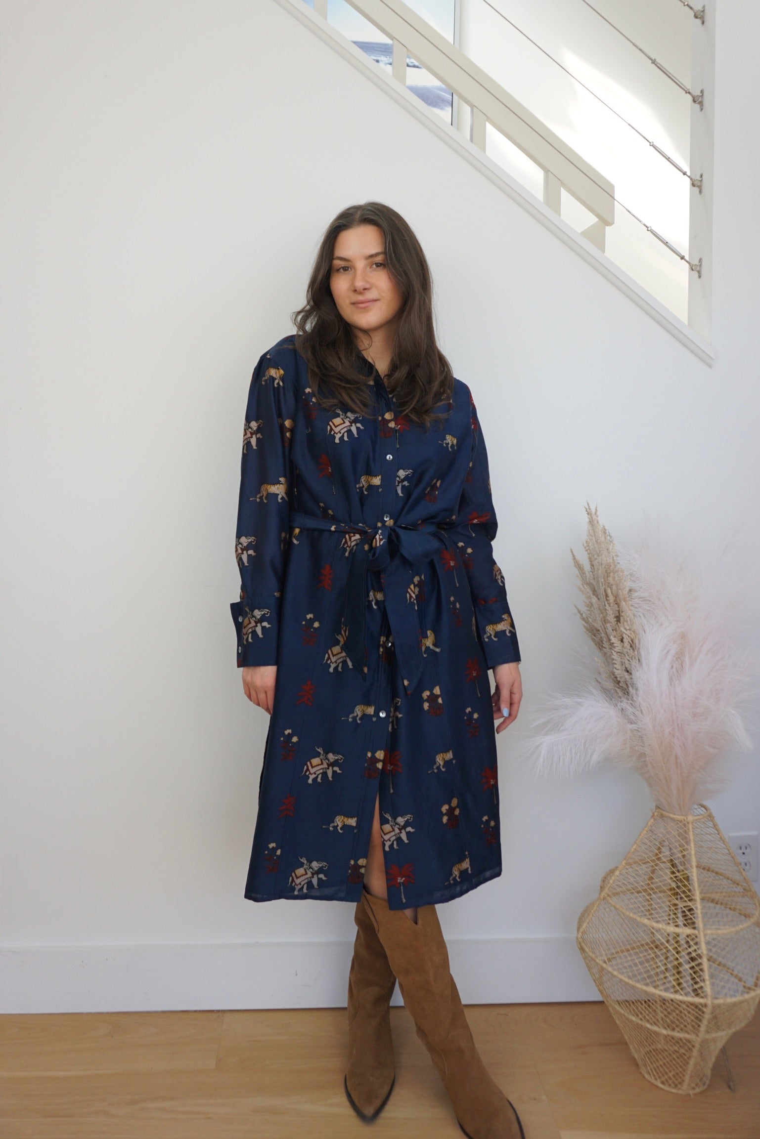 Zoey Midi Dress - Navy Tiger