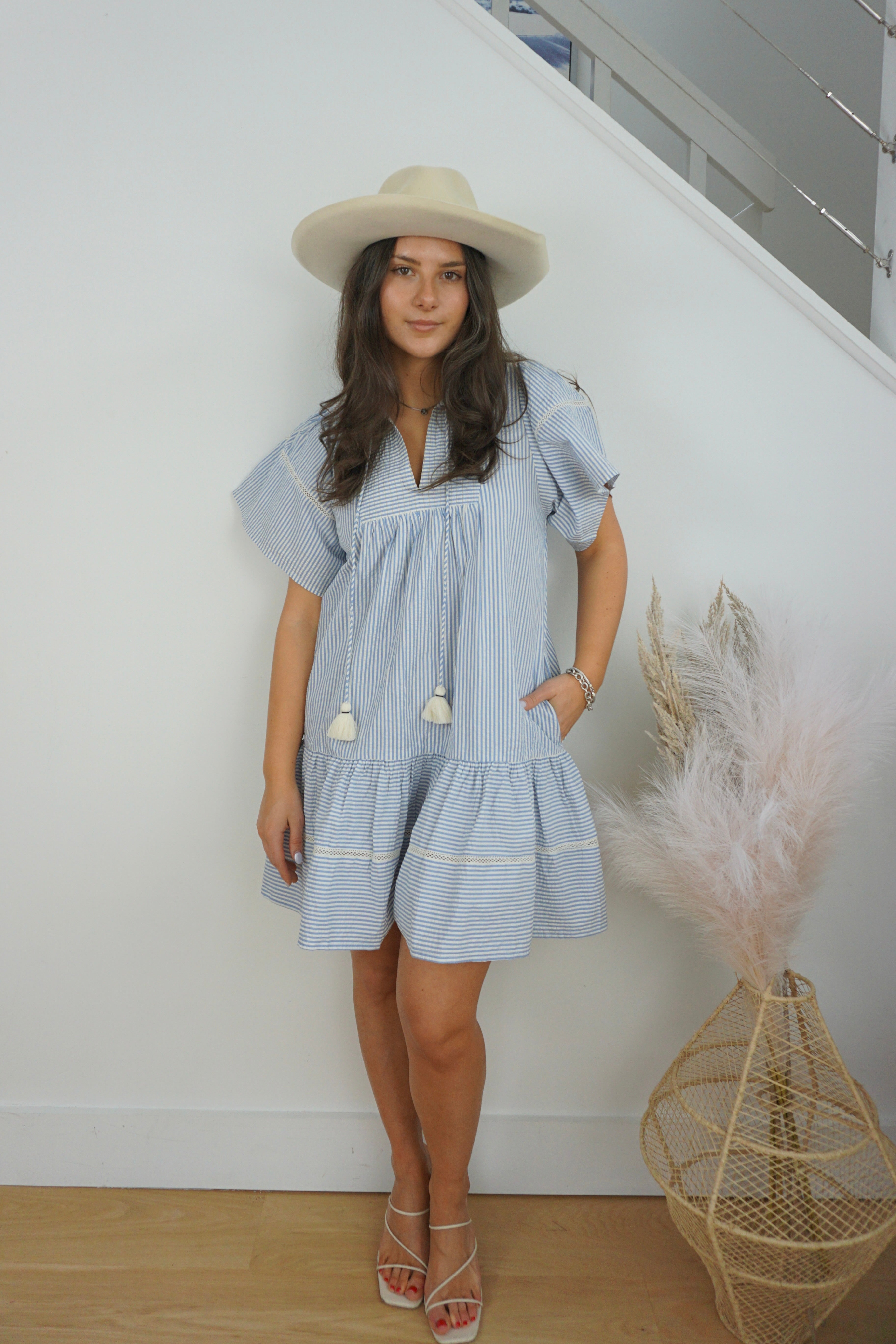 NIBI MTK Sicily Dress - Blue Seersucker