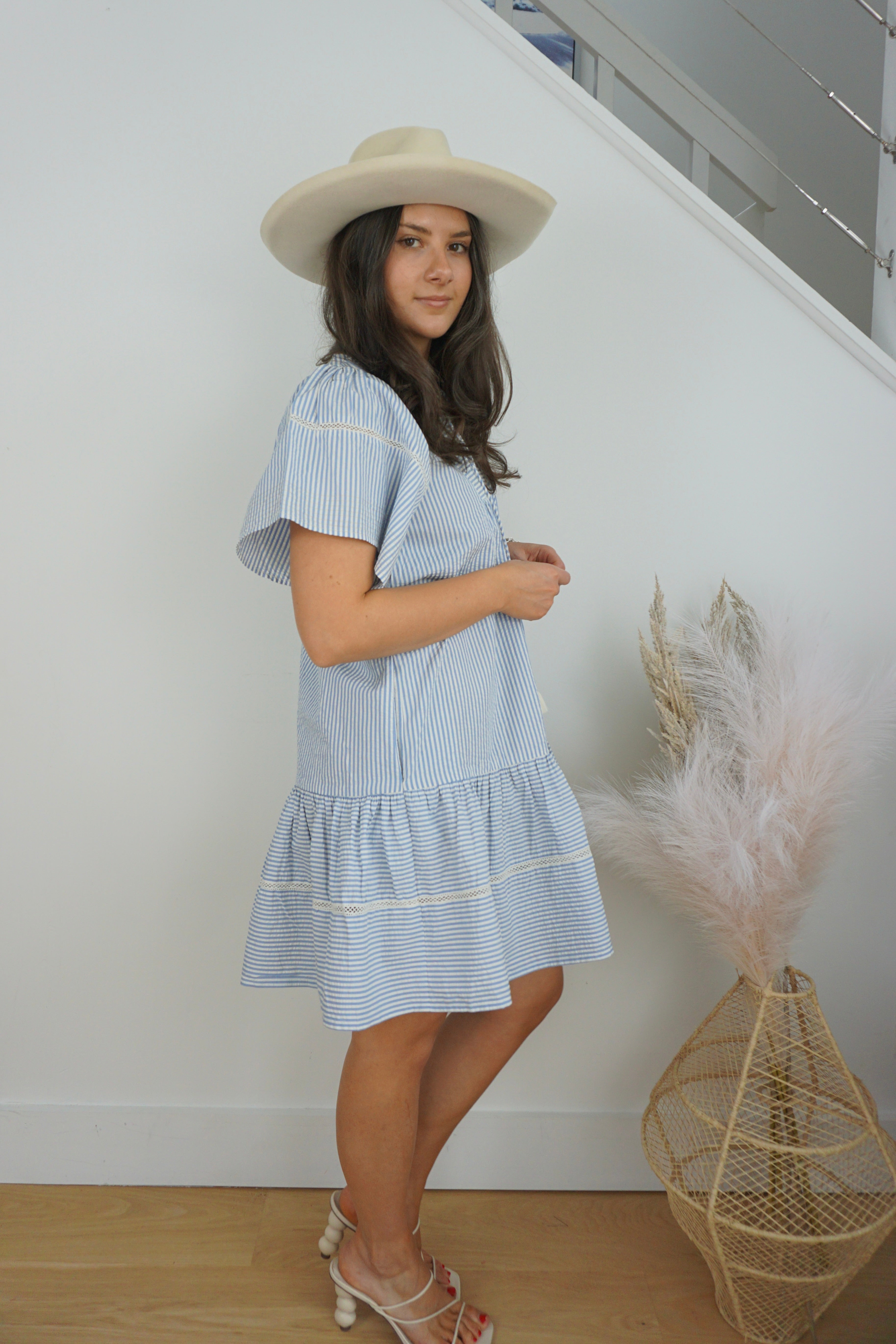 NIBI MTK Sicily Dress - Blue Seersucker