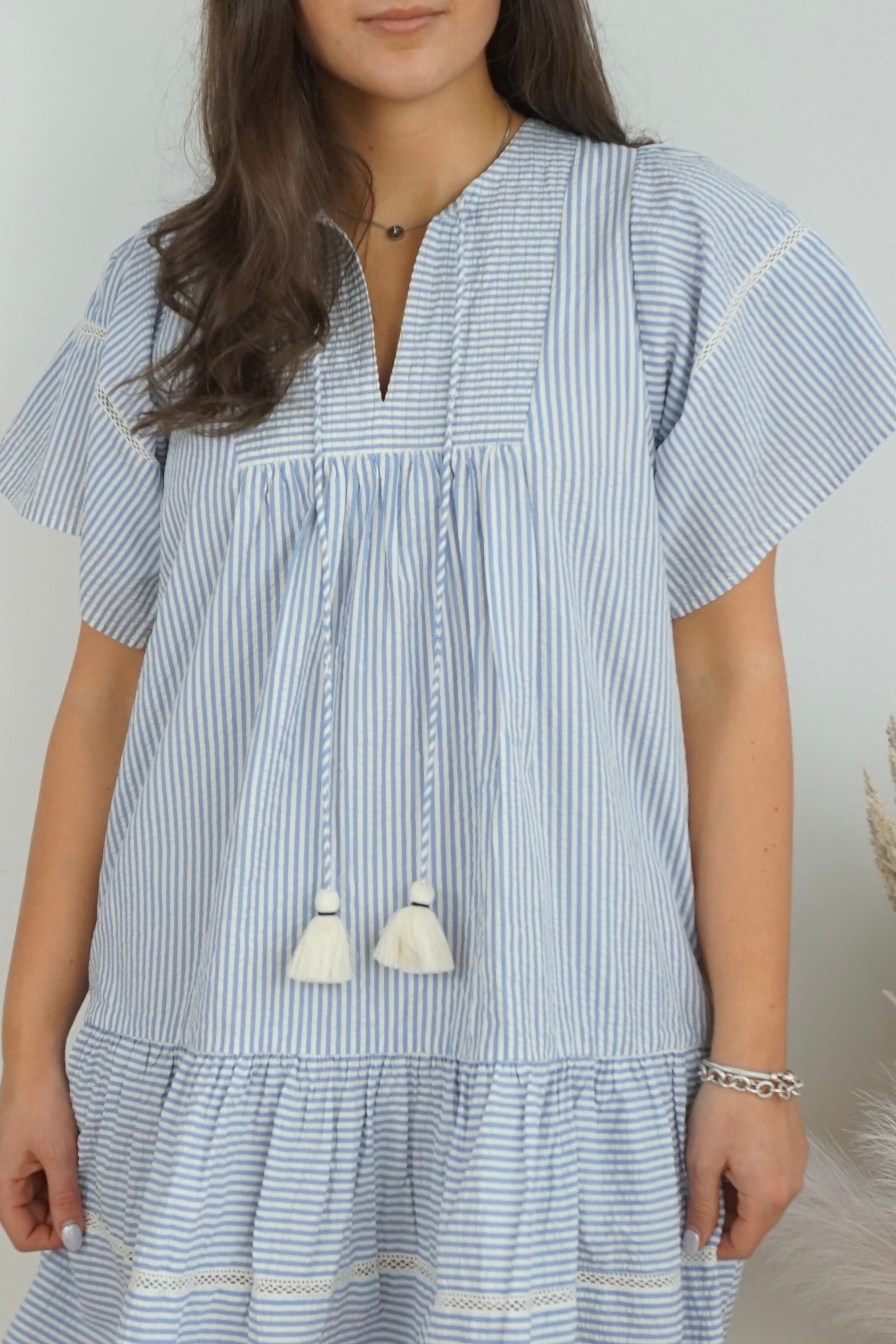 Sicily Dress - Blue Seersucker