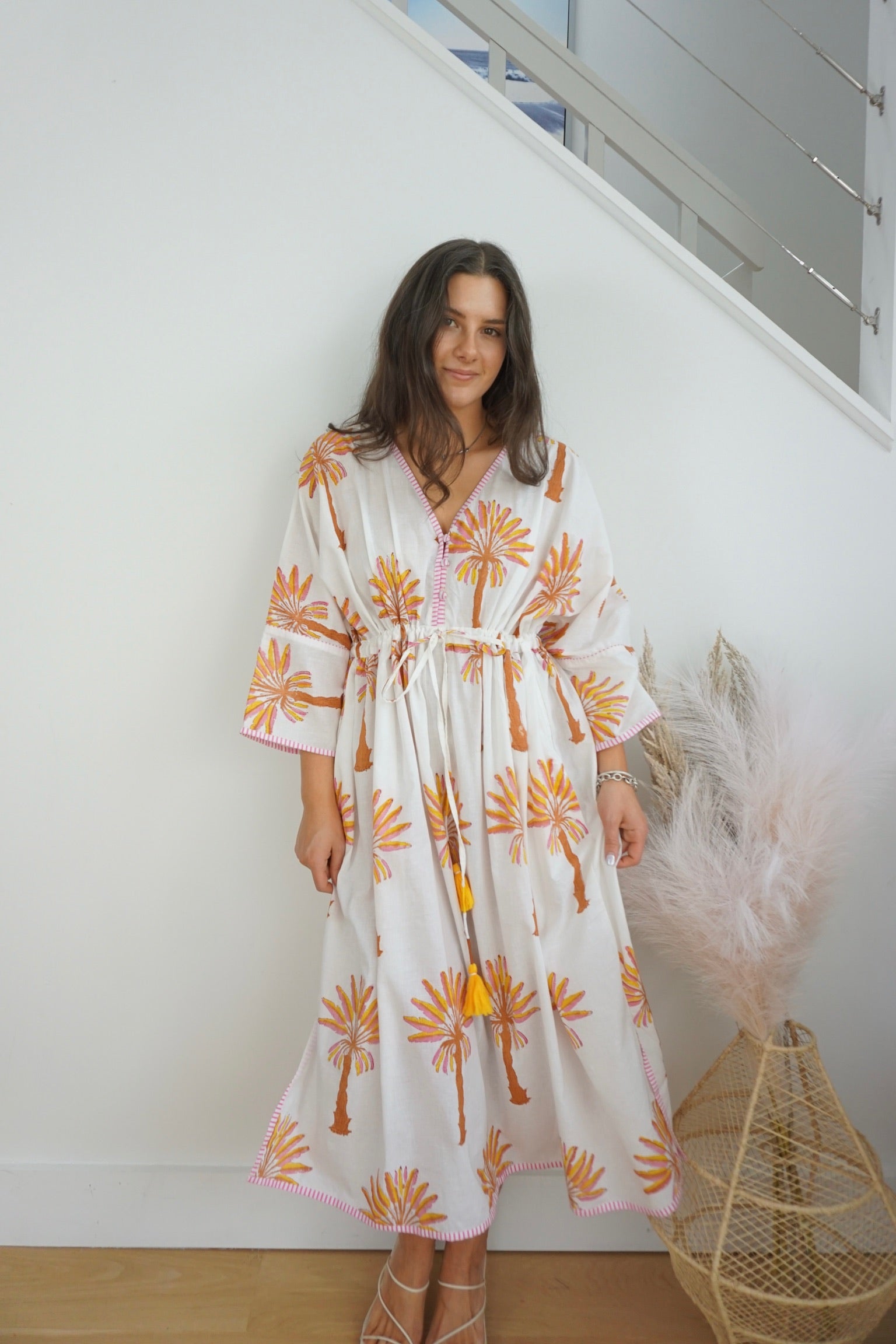 Rio Kaftan - Pink/Yellow Palms
