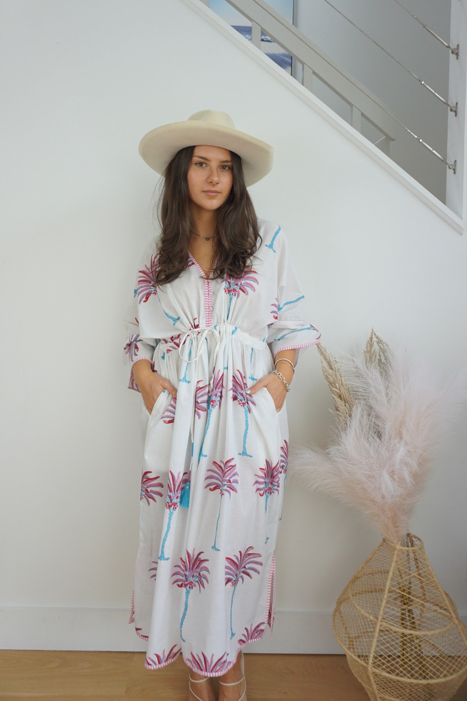 Rio Kaftan - Pink/Blue Palms