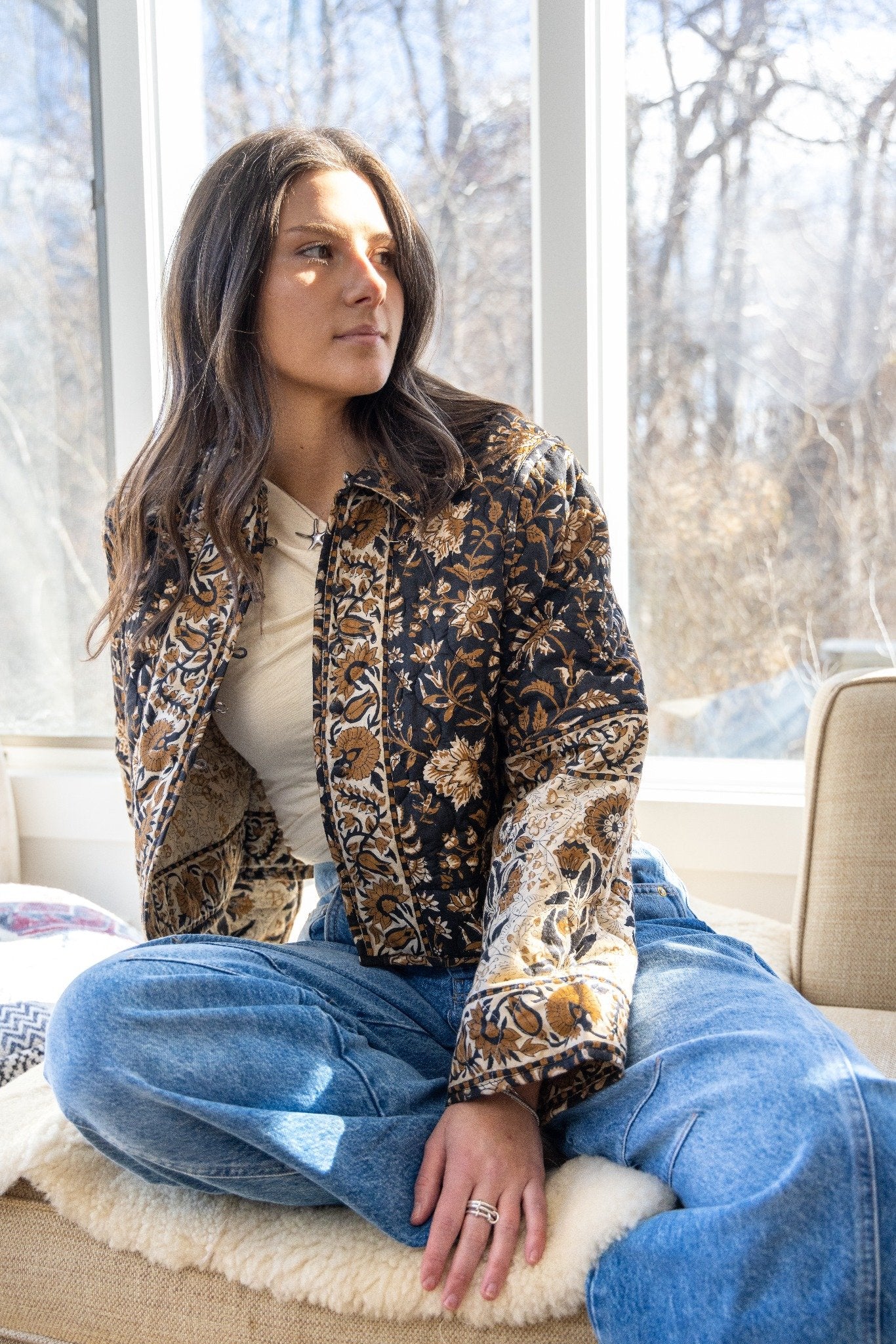 Della Reversible Quilted Jacket in Black Jacobean