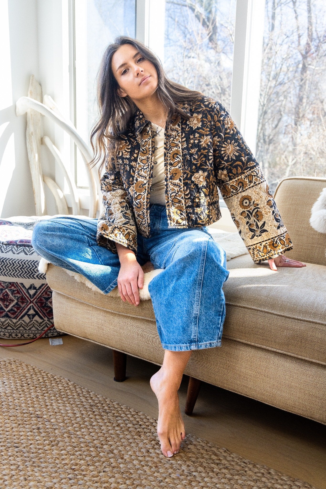 Della Reversible Quilted Jacket in Black Jacobean