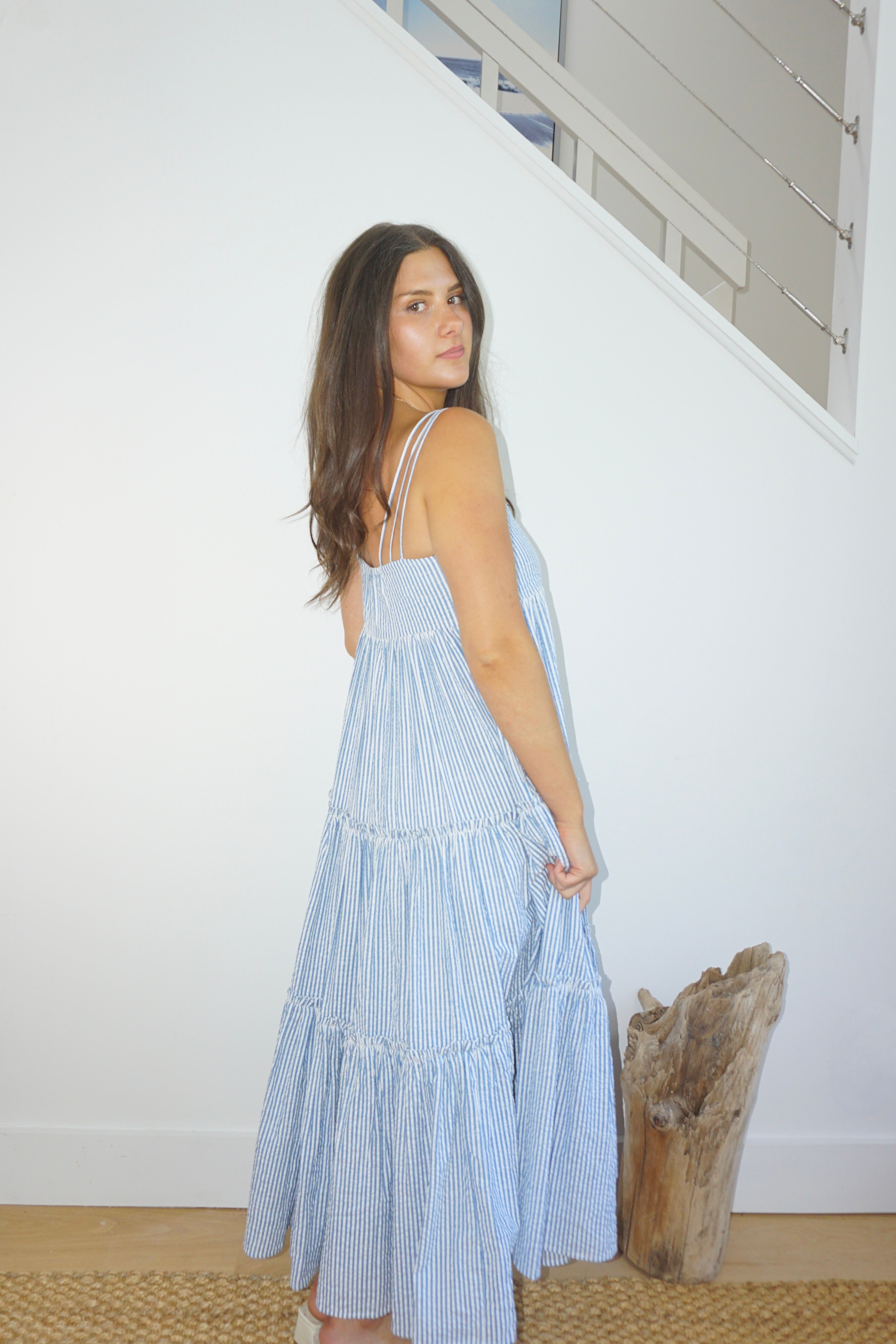 Donna Tiered Maxi Dress in Seersucker