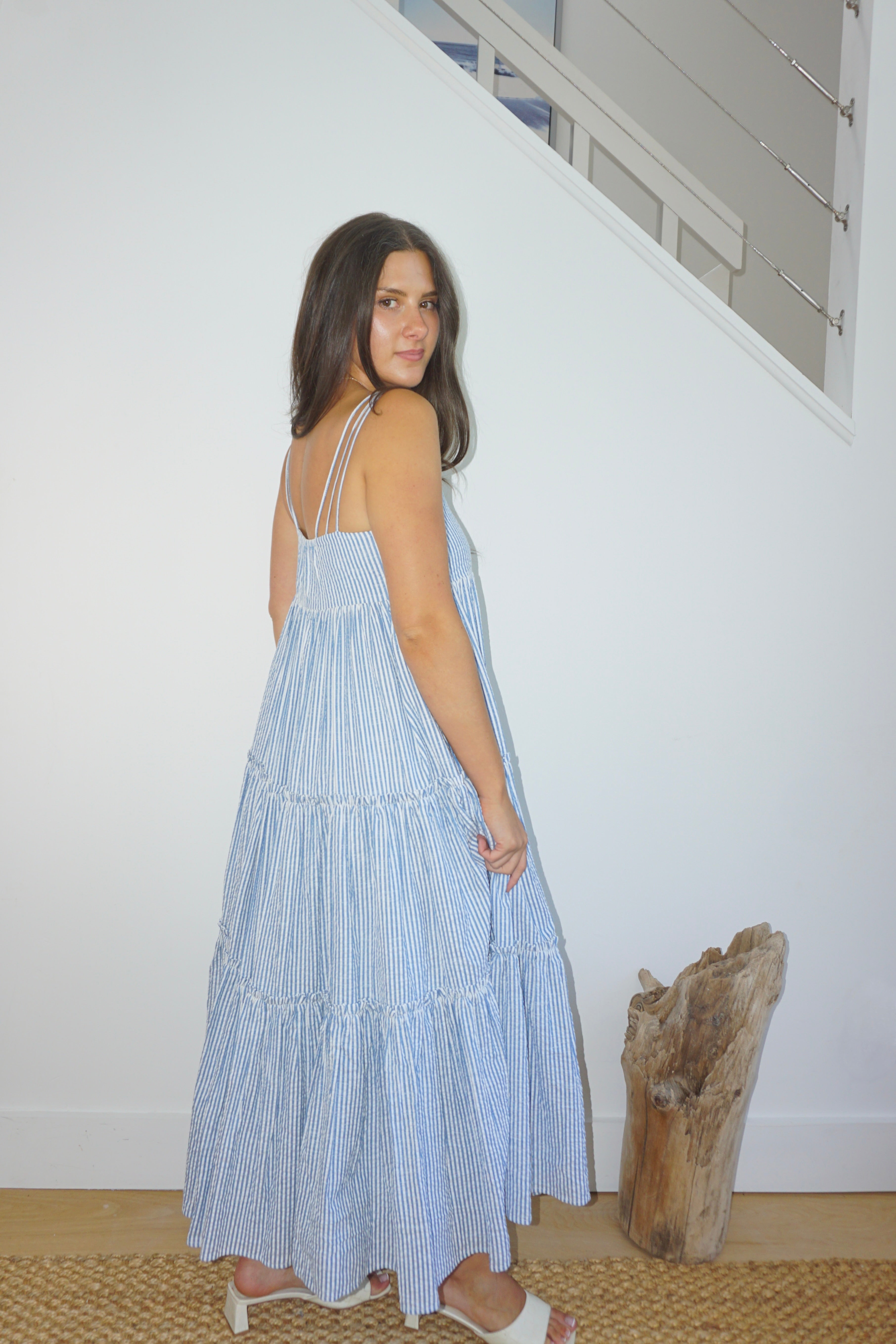 Donna Tiered Maxi Dress in Seersucker