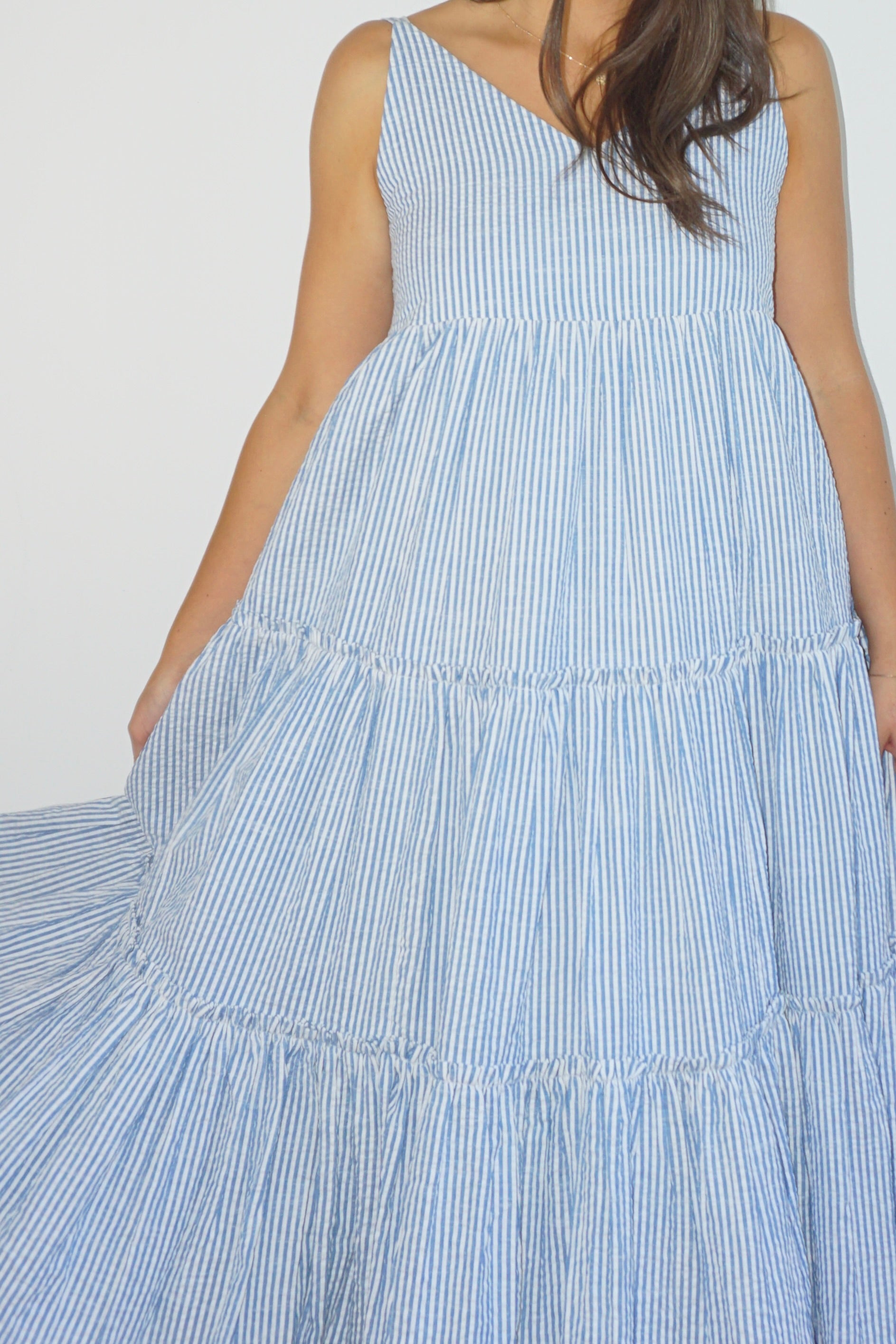 Donna Tiered Maxi Dress in Seersucker