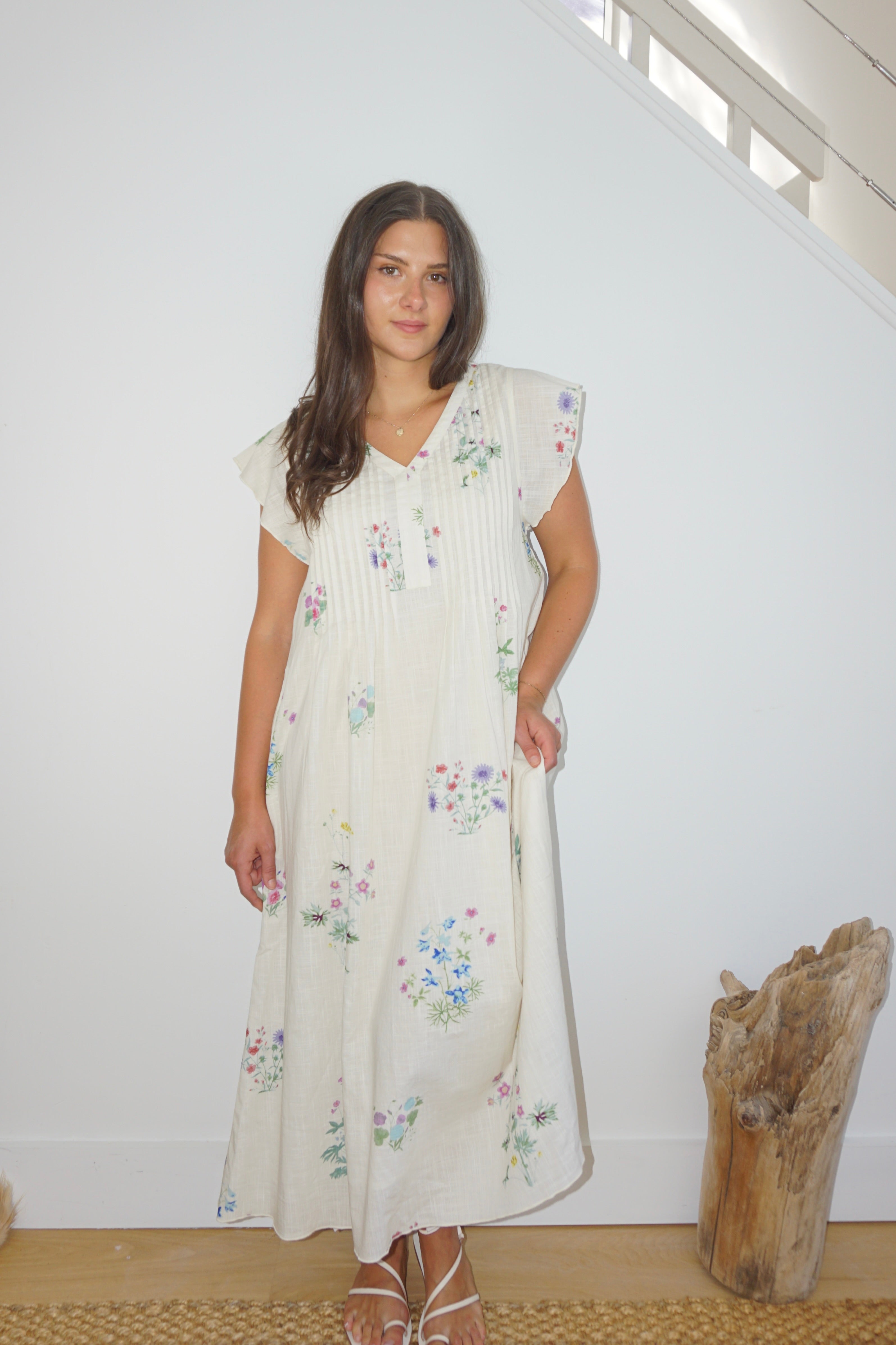 NIBI MTK Doris Midi Dress - Cream Botanical