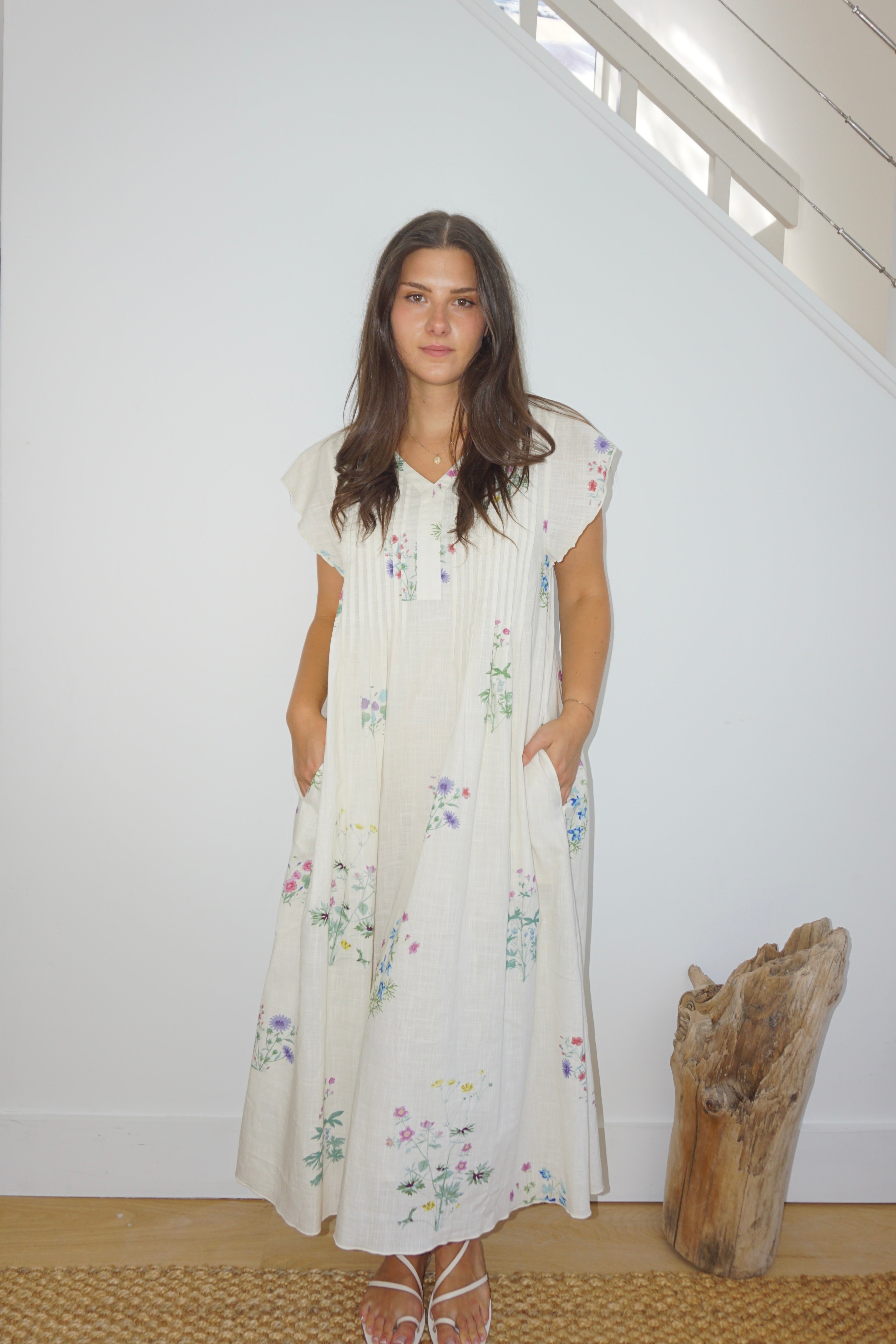 NIBI MTK Doris Midi Dress - Cream Botanical