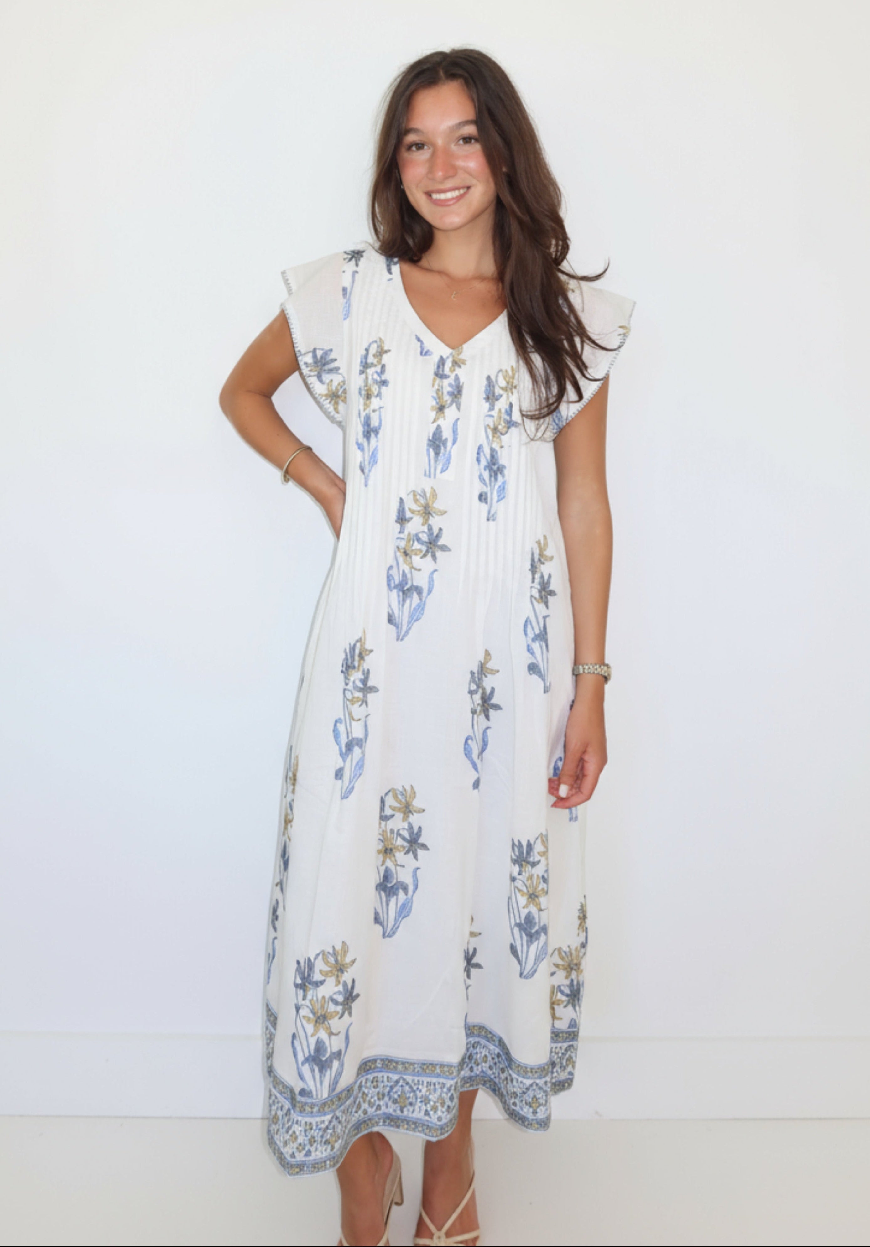 Doris Long Dress in Blue Lily