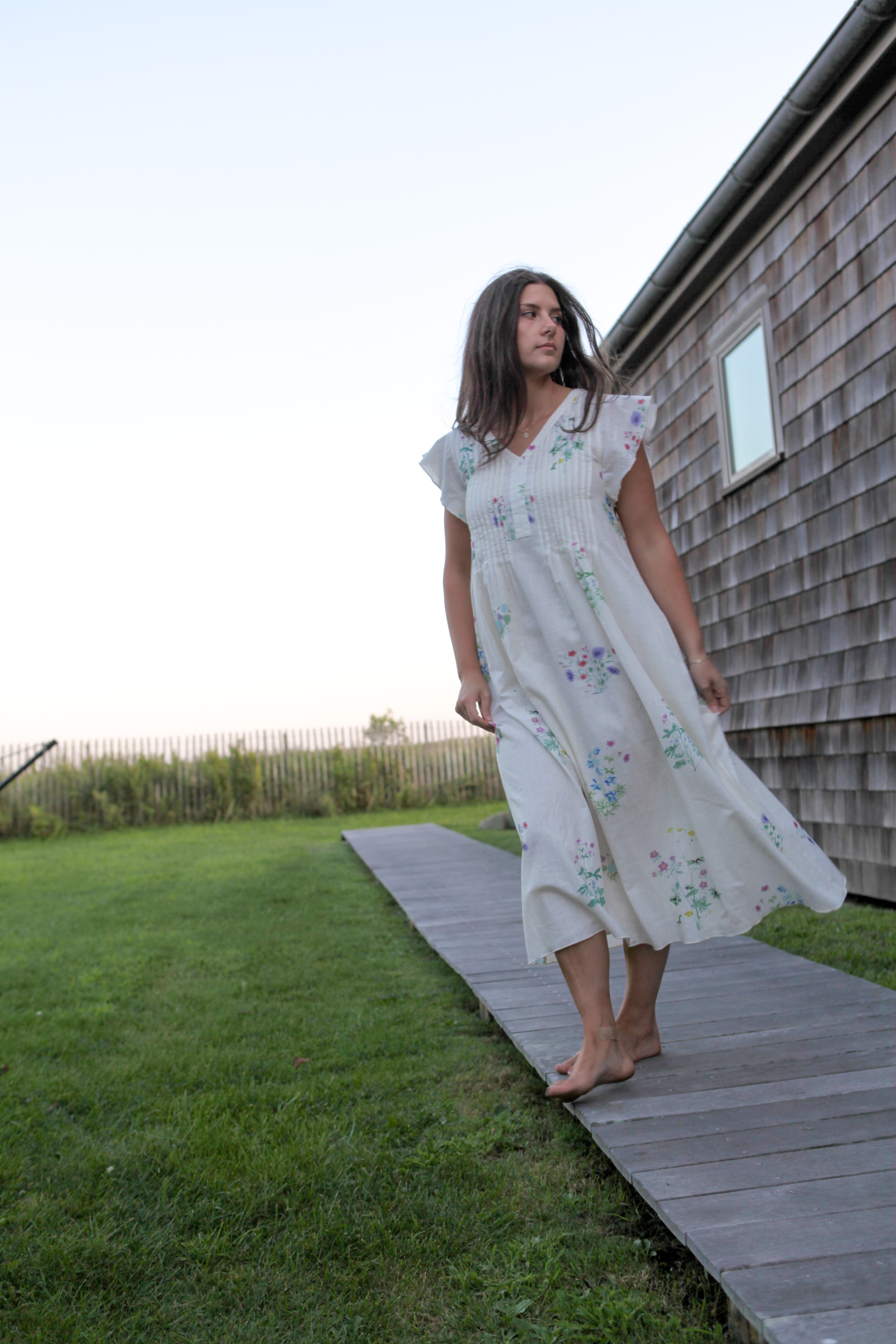 Doris Midi Dress in Cream Botanical