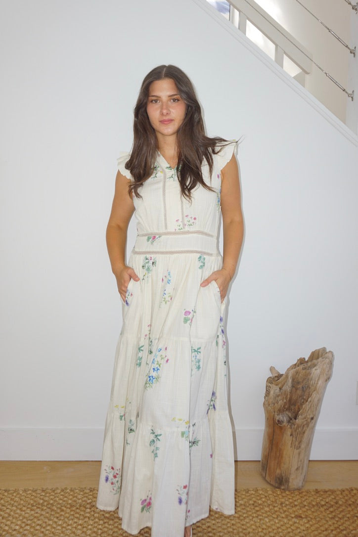 Percy Maxi Dress in Cream Botanical