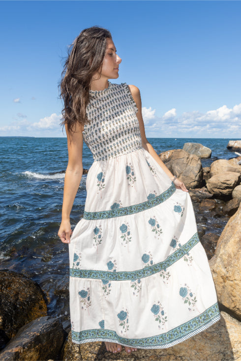 Evelina Dress in Mystic Blue Rose