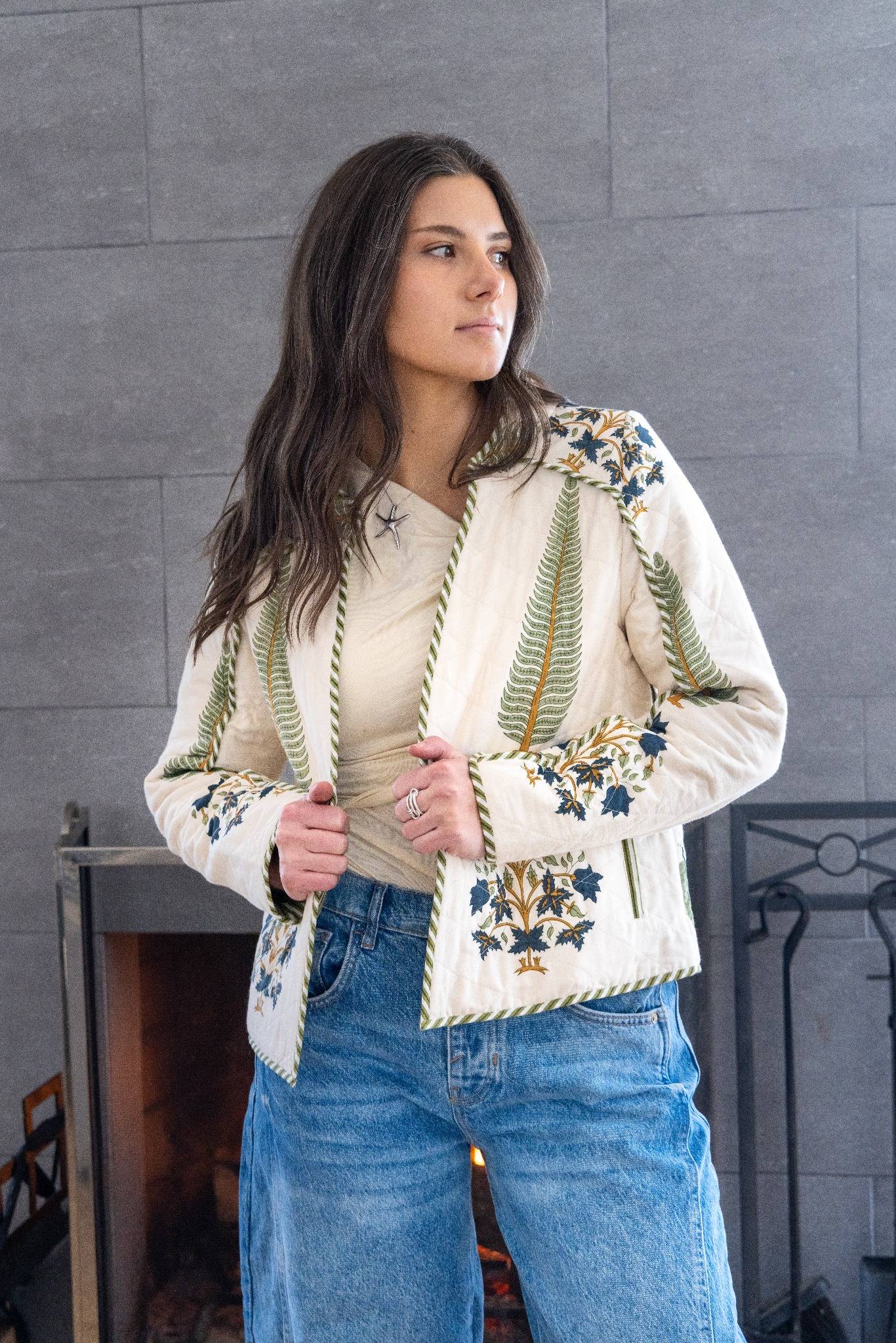 Fallon Quilted Reversible Jacket in Navy Victorian