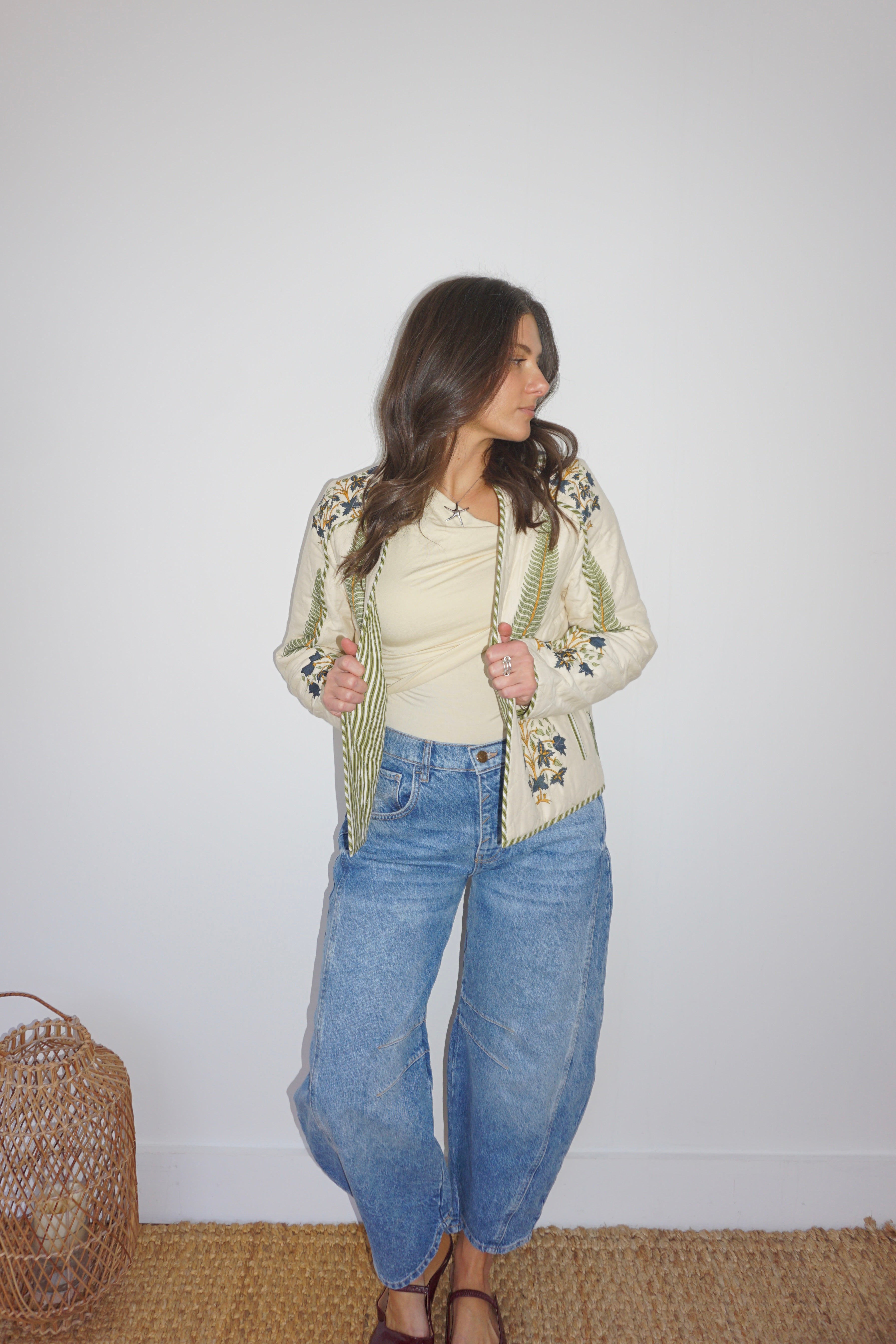 Fallon Quilted Reversible Jacket in Navy Victorian