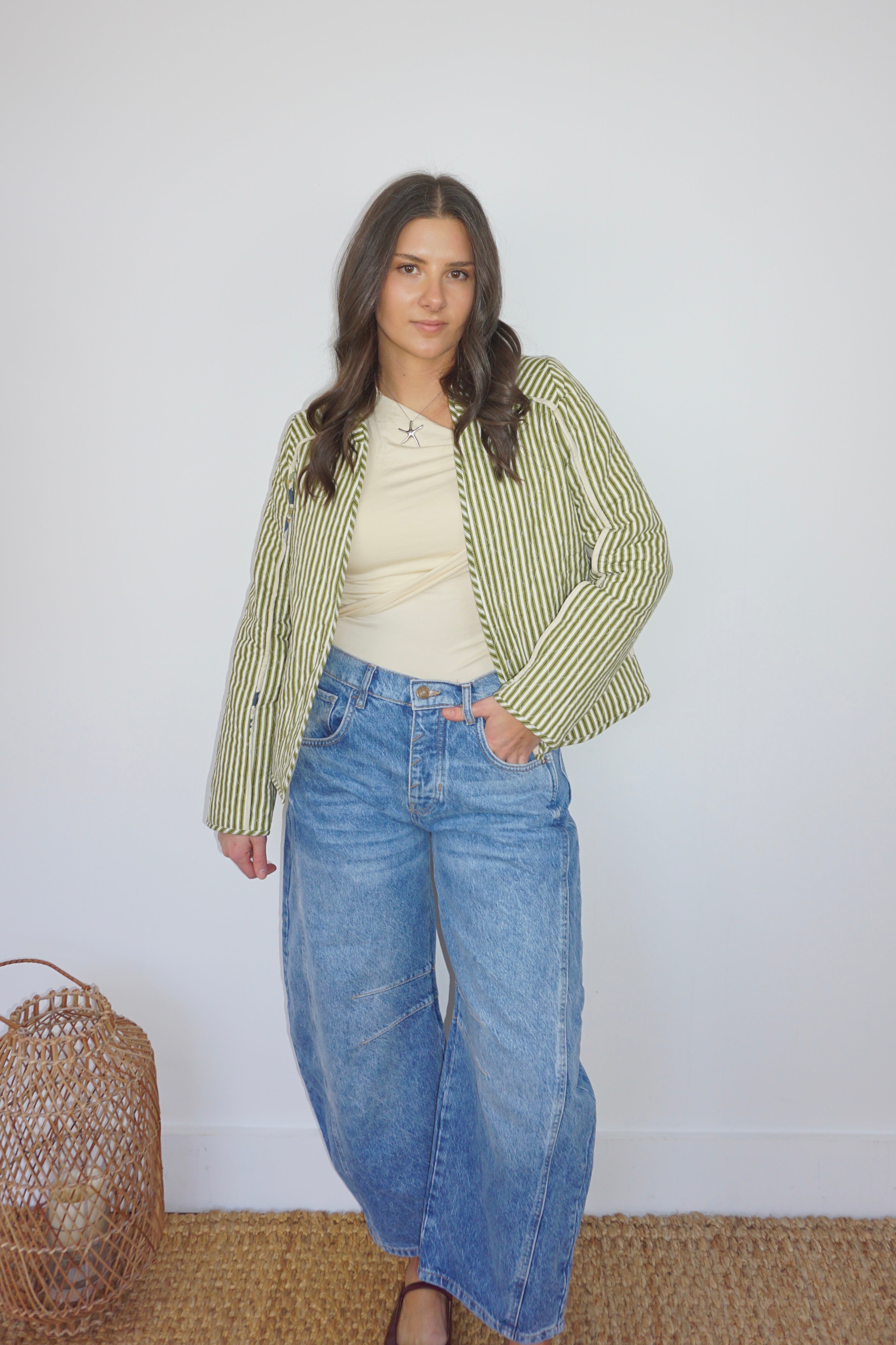 Fallon Quilted Reversible Jacket in Navy Victorian