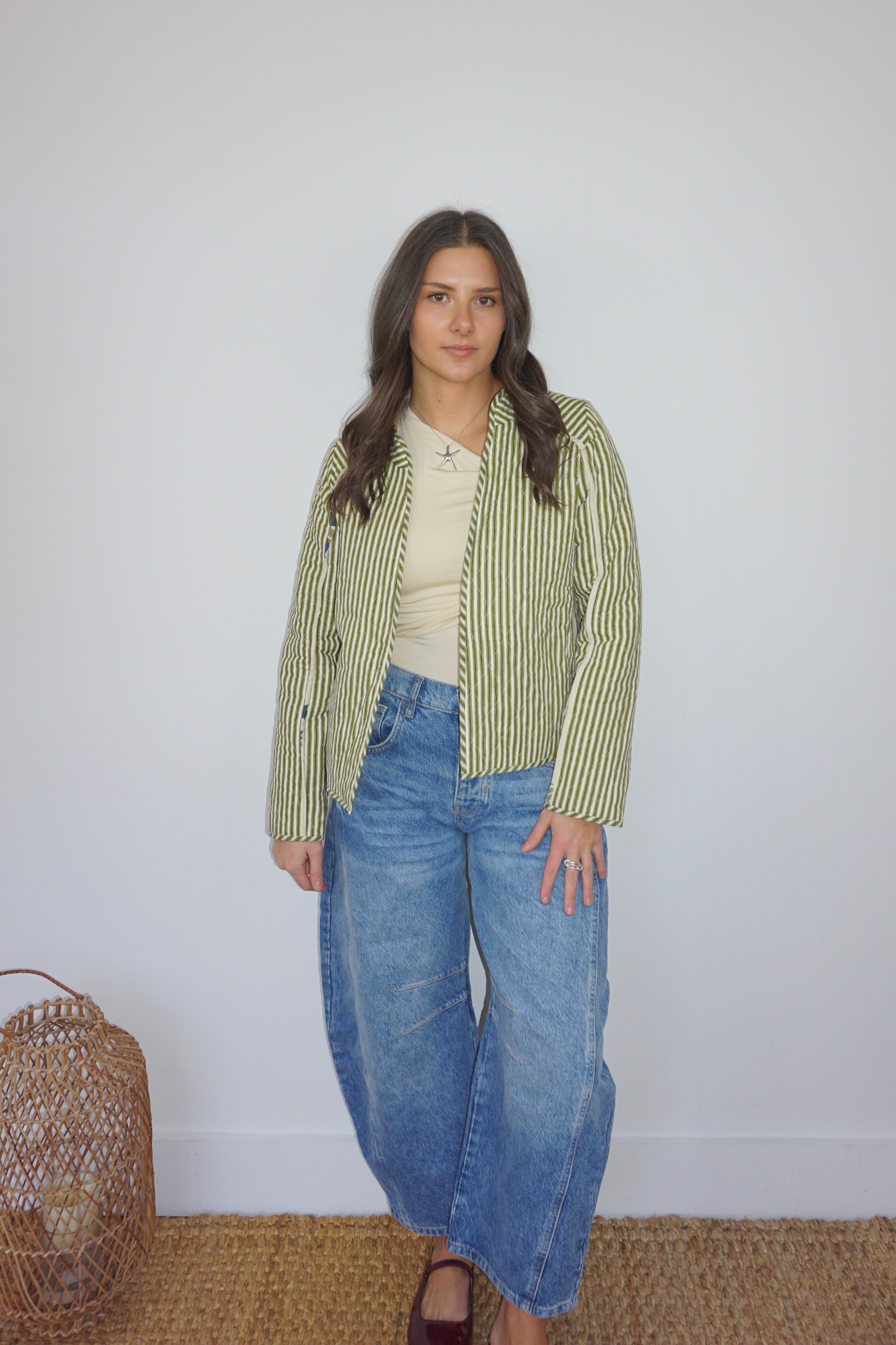 Fallon Quilted Reversible Jacket in Navy Victorian