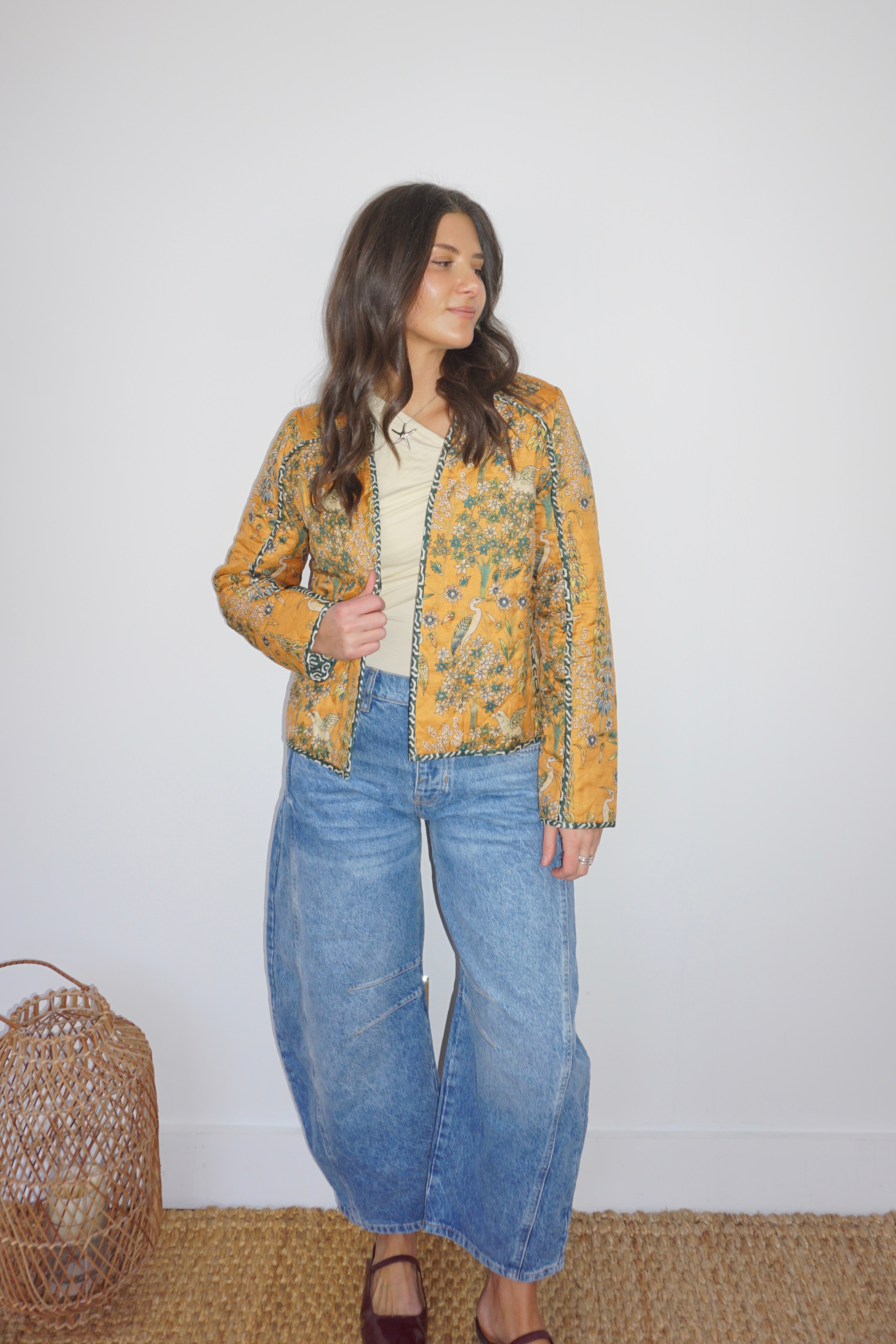 Fallon Quilted Reversible Jacket in Saffron Heron