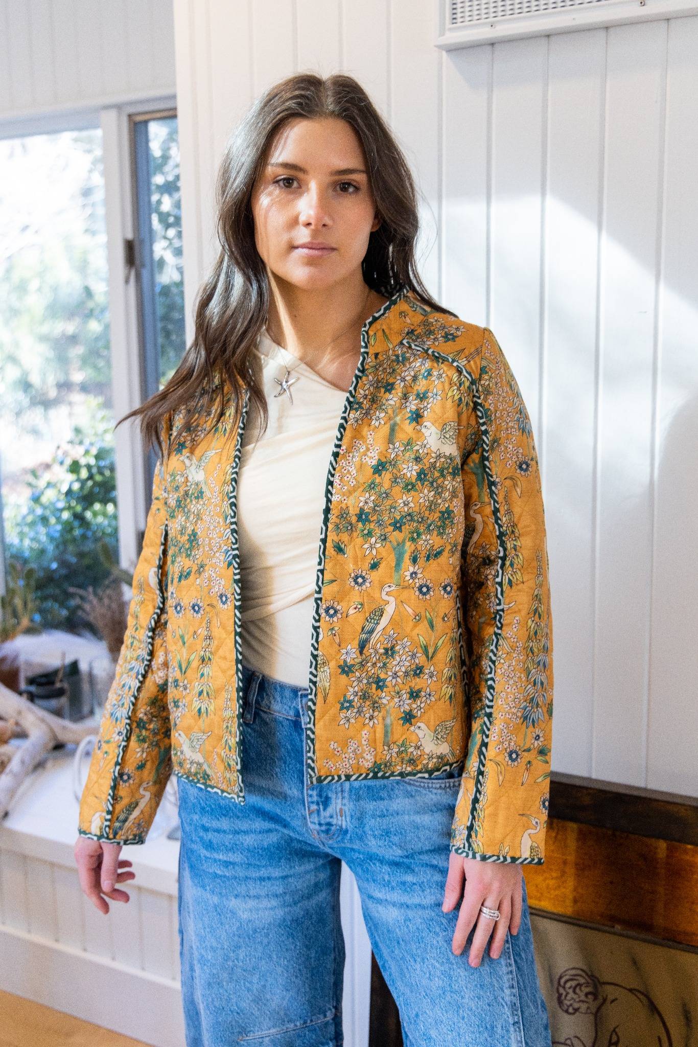 Fallon Quilted Reversible Jacket in Saffron Heron