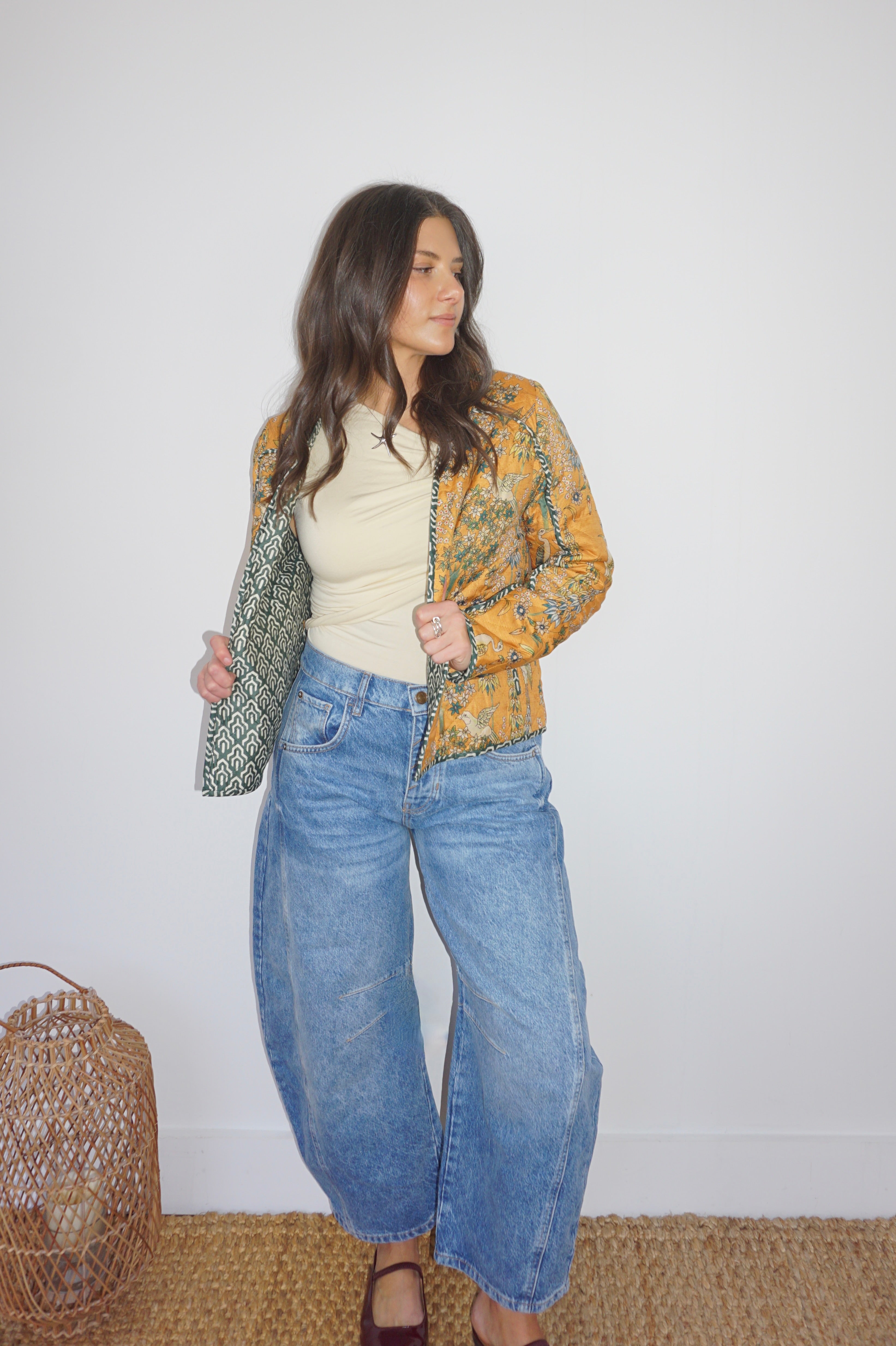 Fallon Quilted Reversible Jacket in Saffron Heron