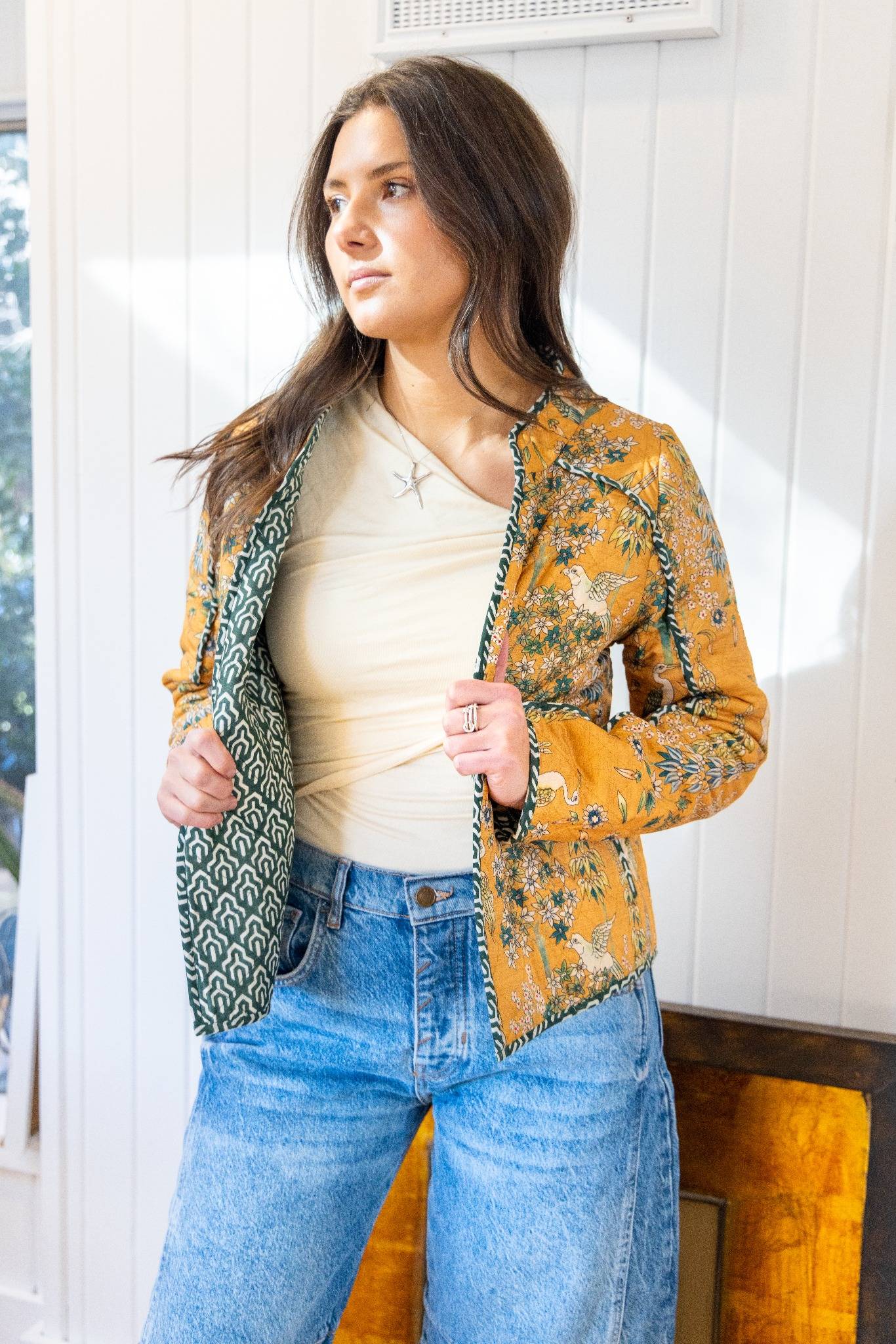 Fallon Quilted Reversible Jacket in Saffron Heron