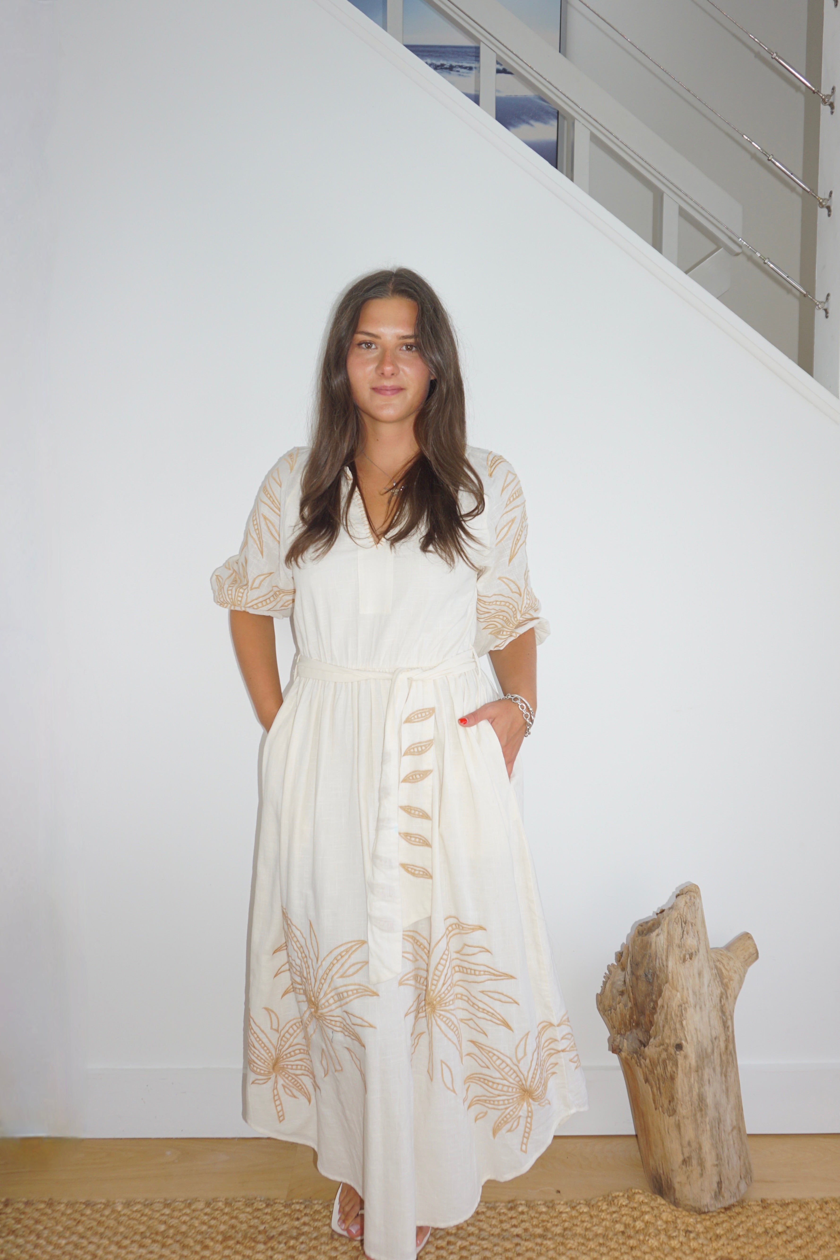 NIBI MTK Frankie Dress - Cream Abstract Palms