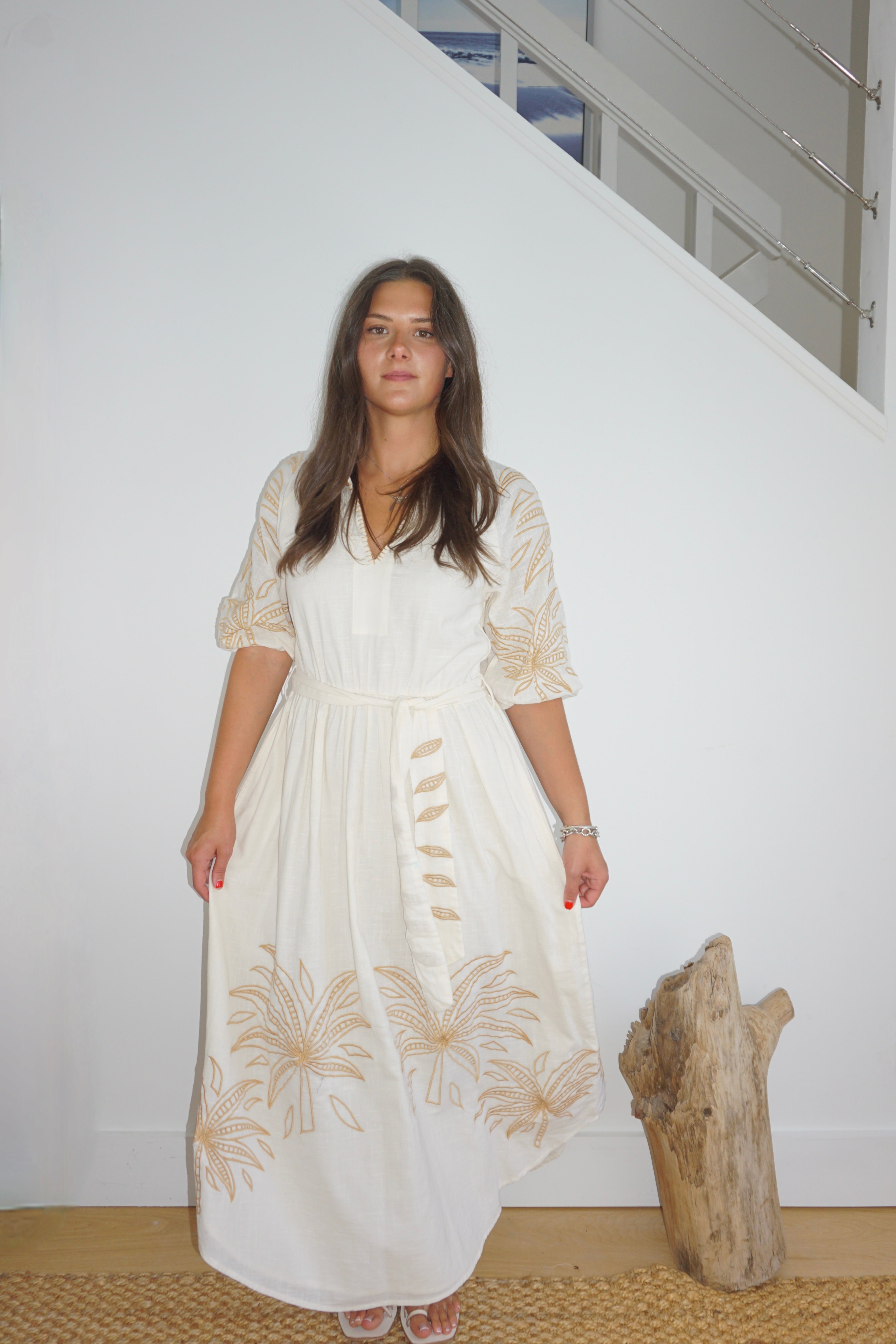 NIBI MTK Frankie Dress - Cream Abstract Palms