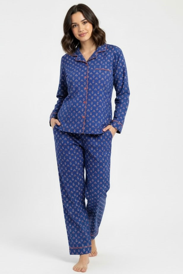 Gabriella Long Pajama Set in Ditsy Navy