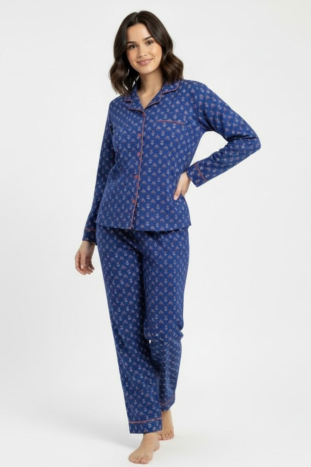 Gabriella Long Pajama Set in Ditsy Navy