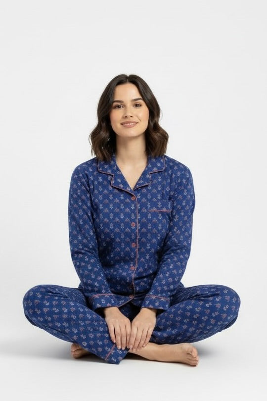 Gabriella Long Pajama Set in Ditsy Navy