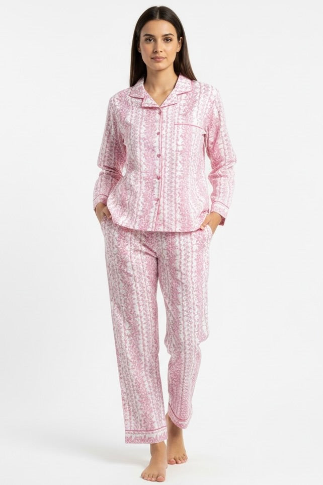 Gabriella Long Pajama Set in Pink Trellis