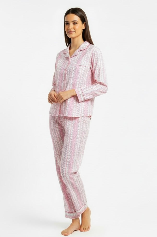 Gabriella Long Pajama Set in Pink Trellis
