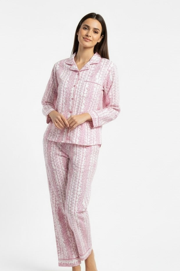 Gabriella Long Pajama Set in Pink Trellis