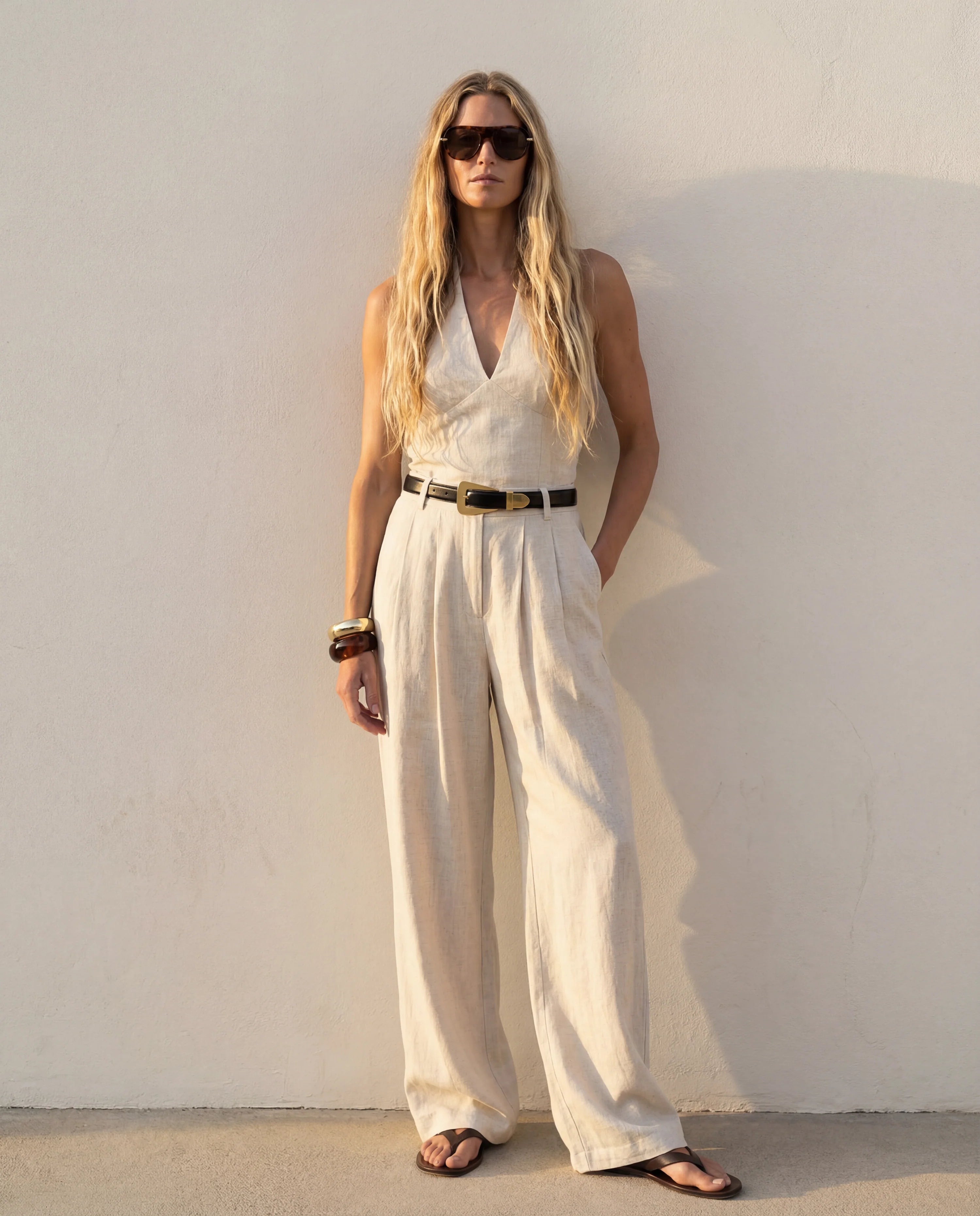 Linen Blend Pleated Trouser Pant