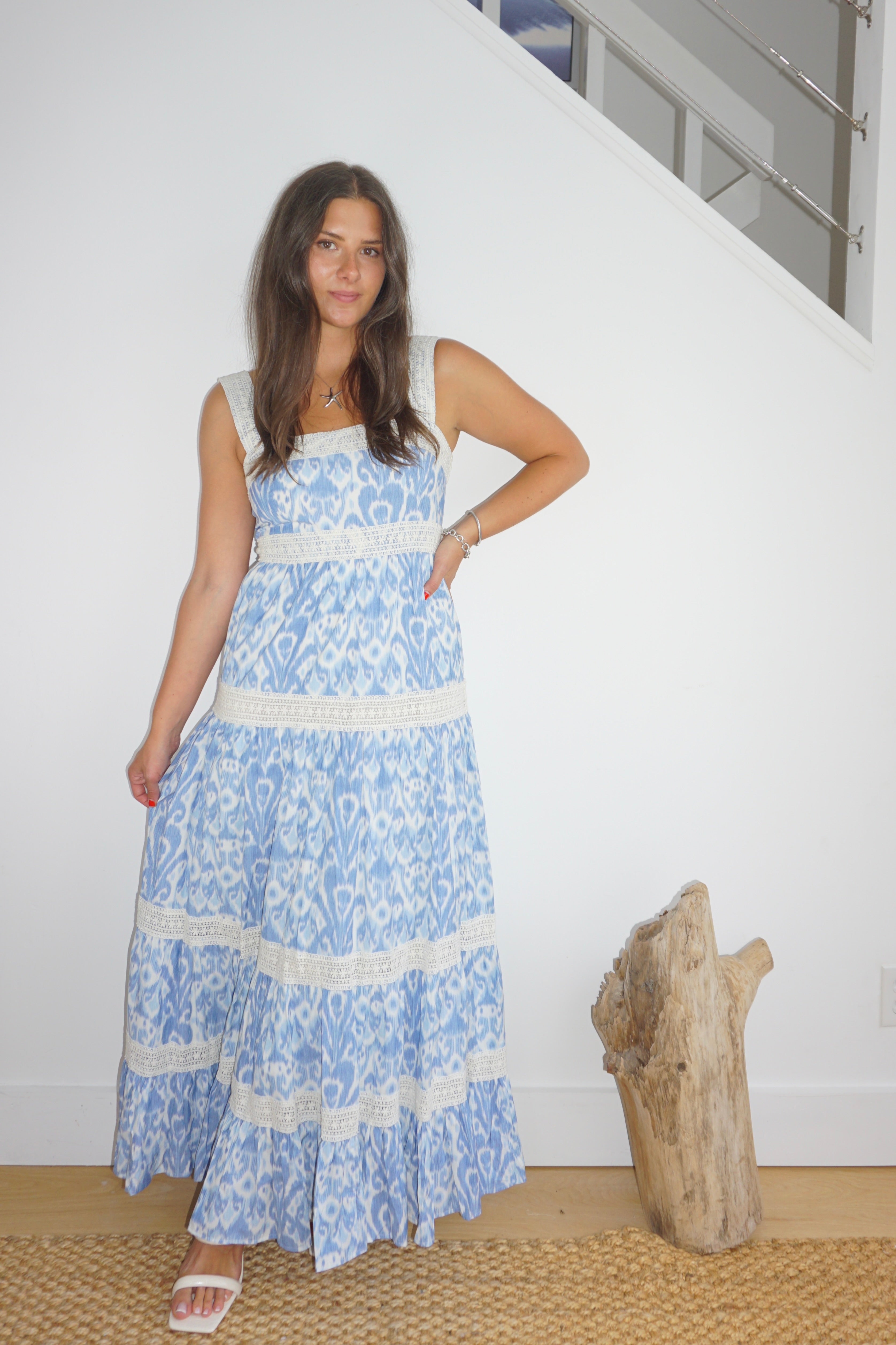 Halo Maxi Dress in Faded Blue Ikat