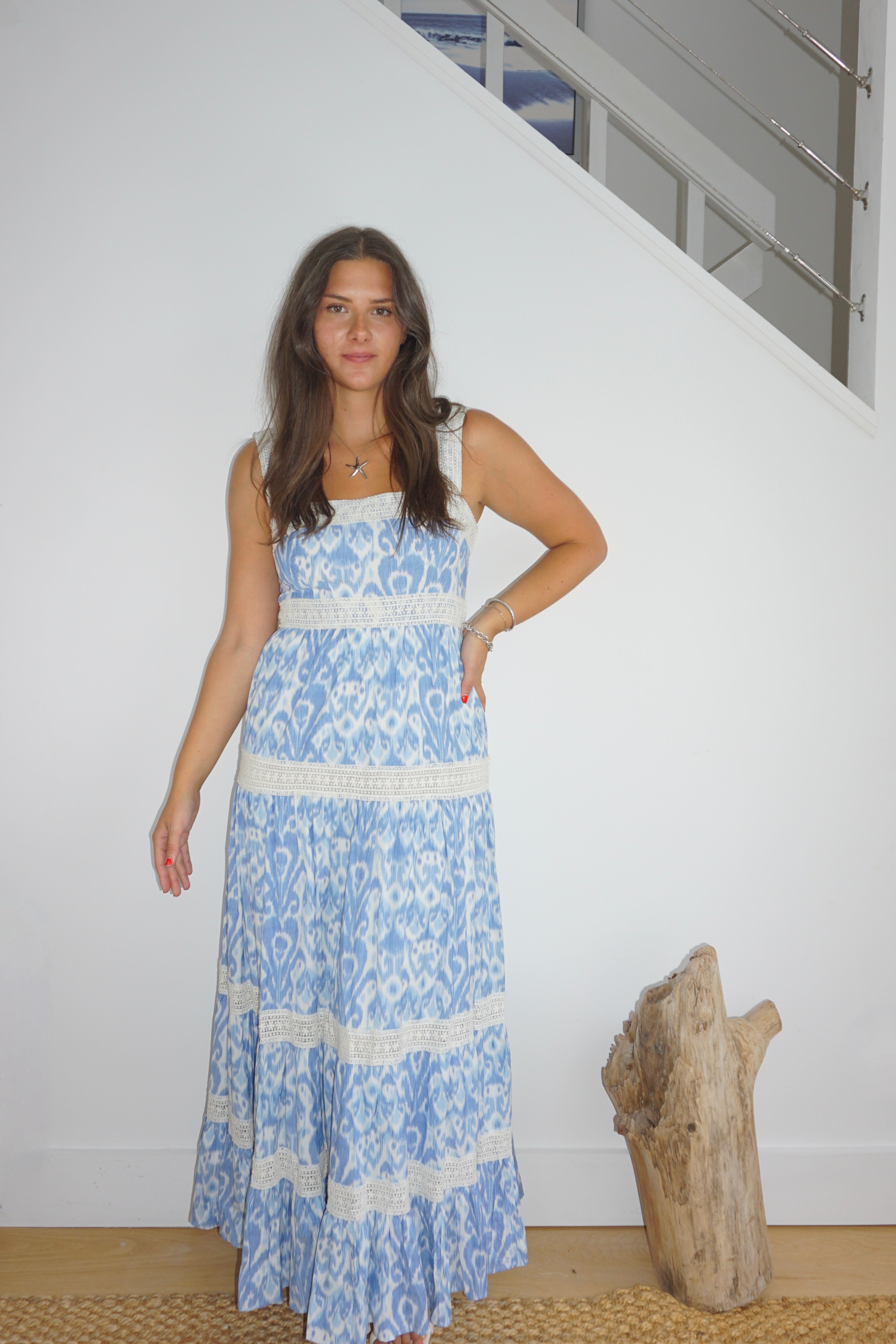 Halo Maxi Dress in Faded Blue Ikat