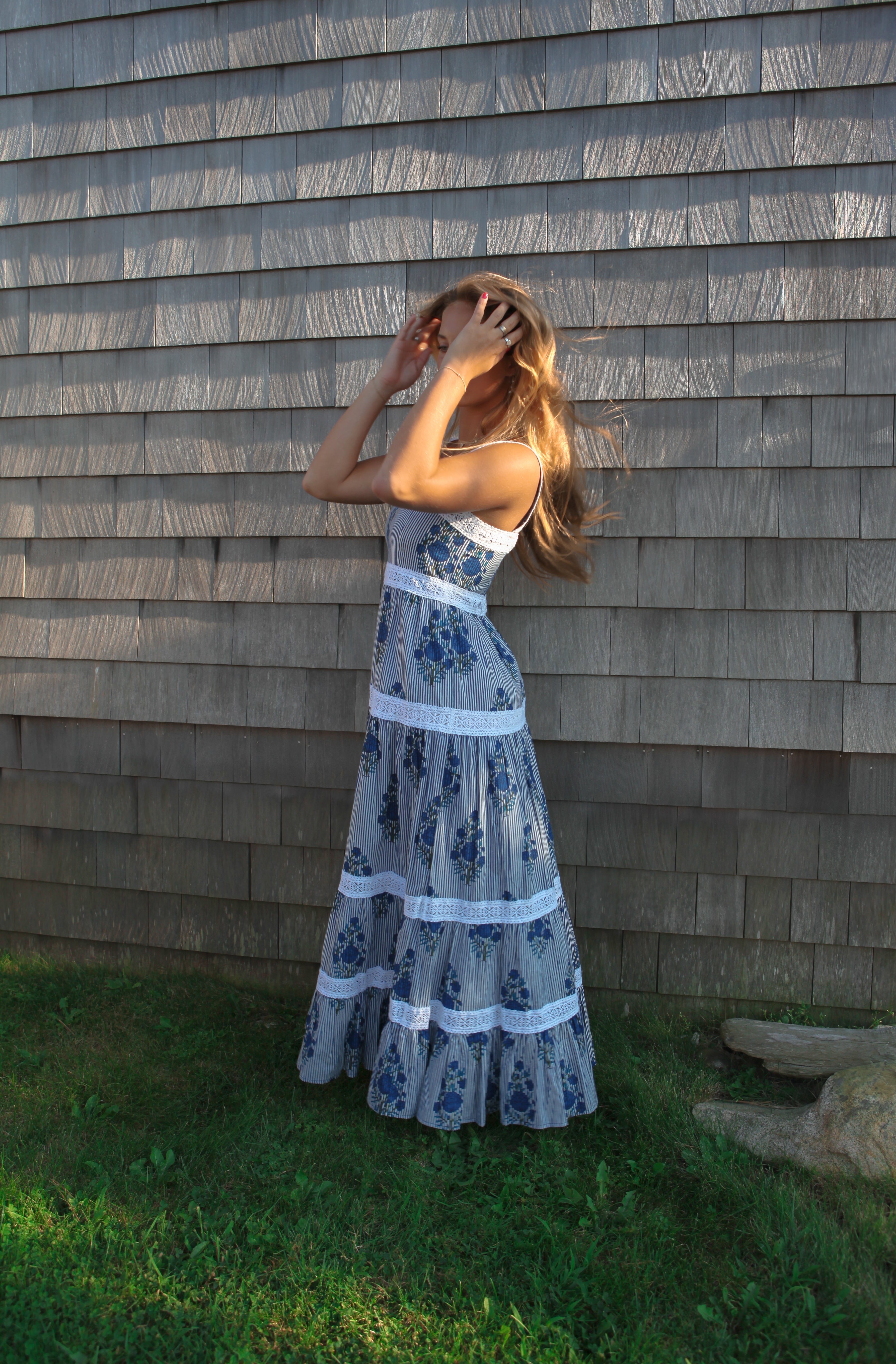Halo Maxi Dress in Navy Block Stripe