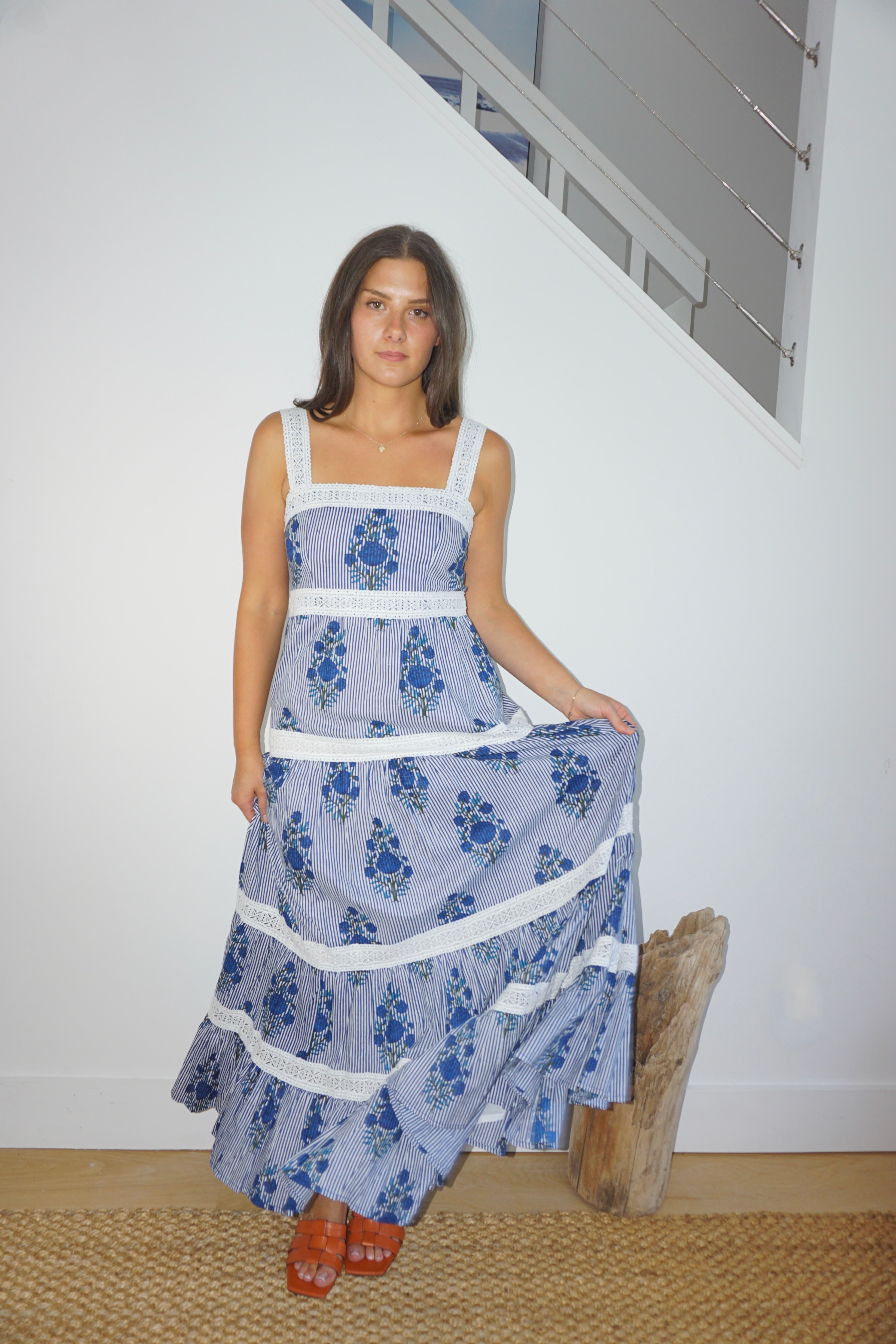 Halo Maxi Dress in Navy Block Stripe