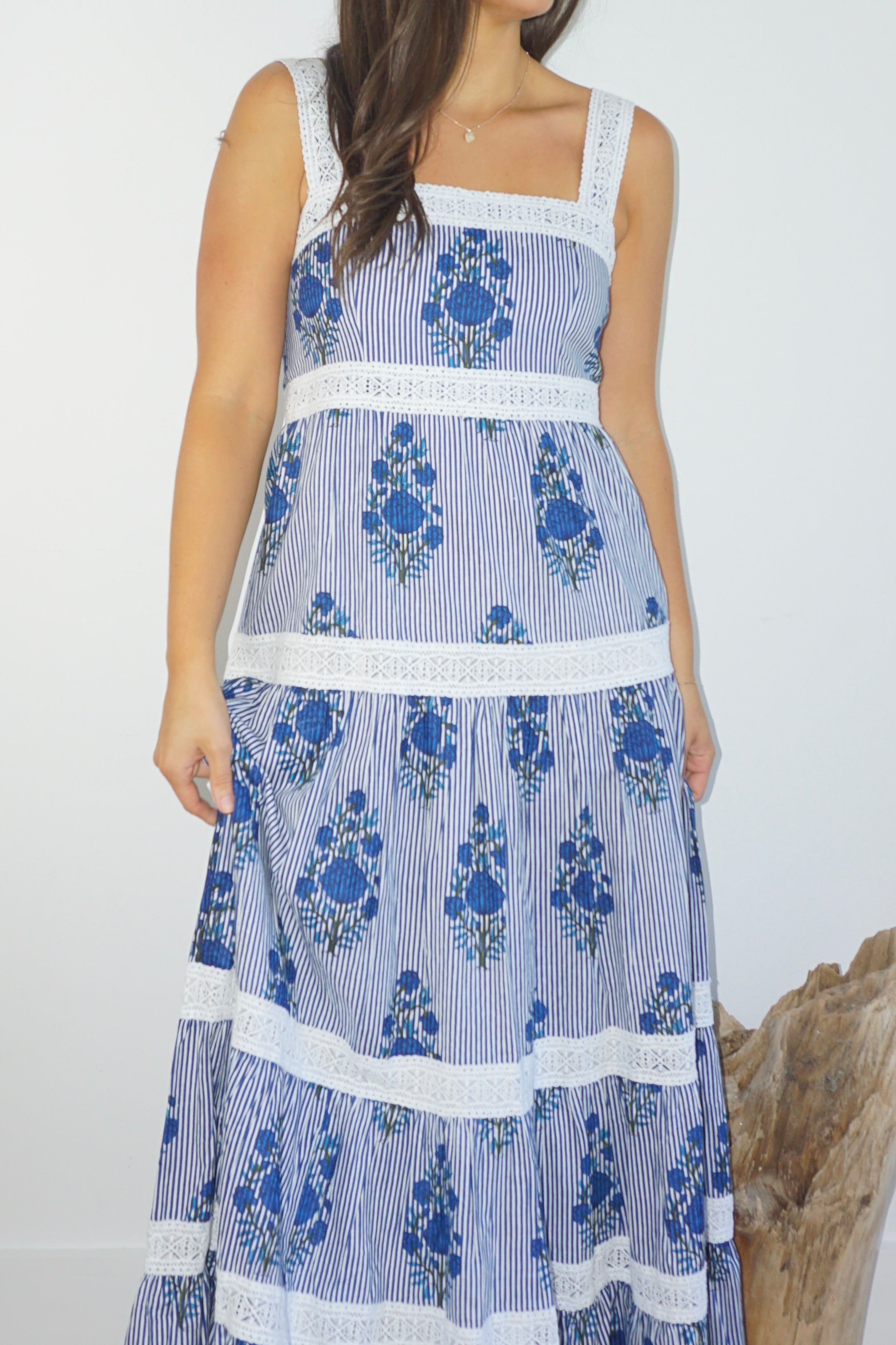 Halo Maxi Dress in Navy Block Stripe