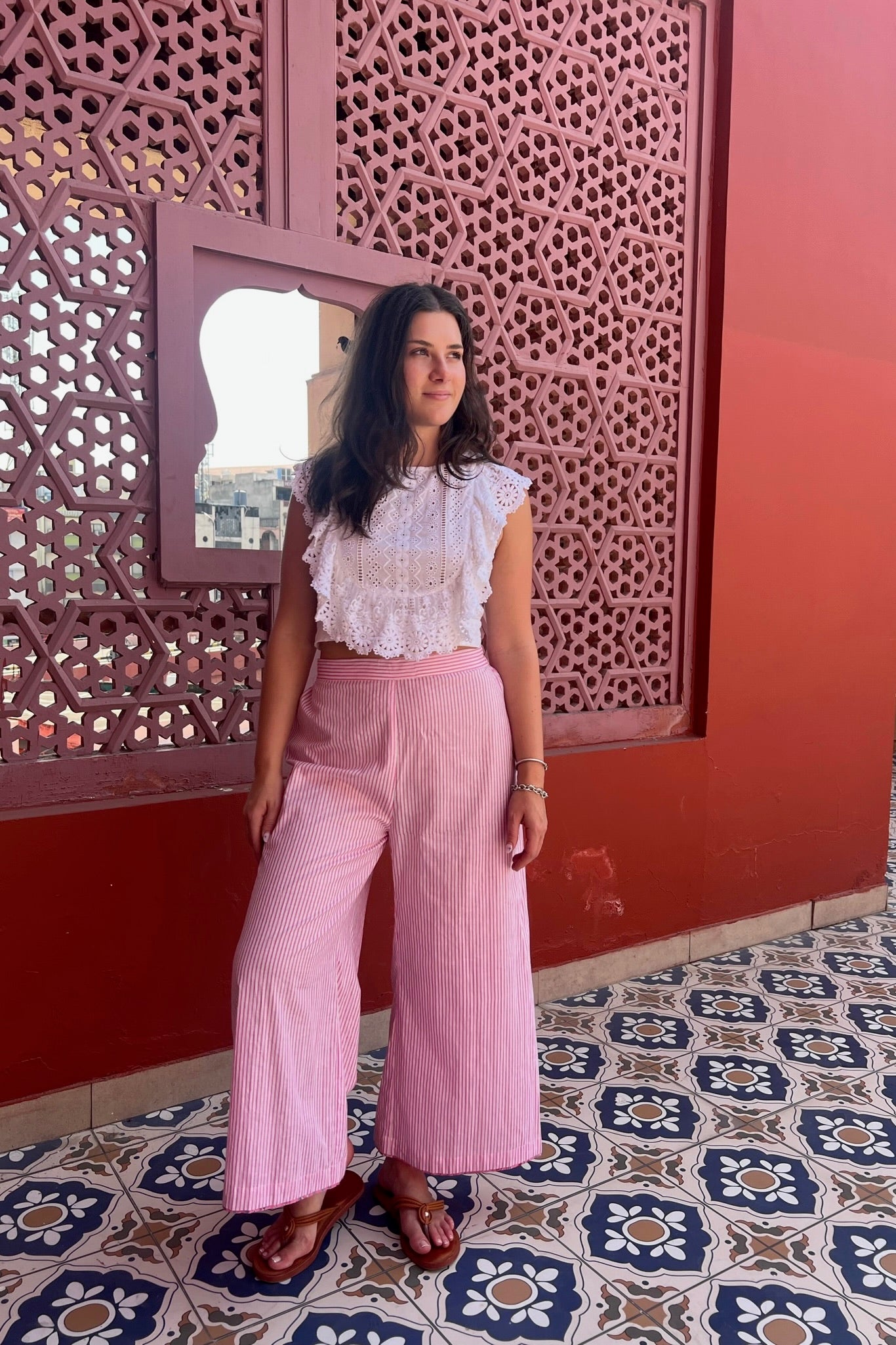 Wide Crop Beach Pant - Pink Stripe
