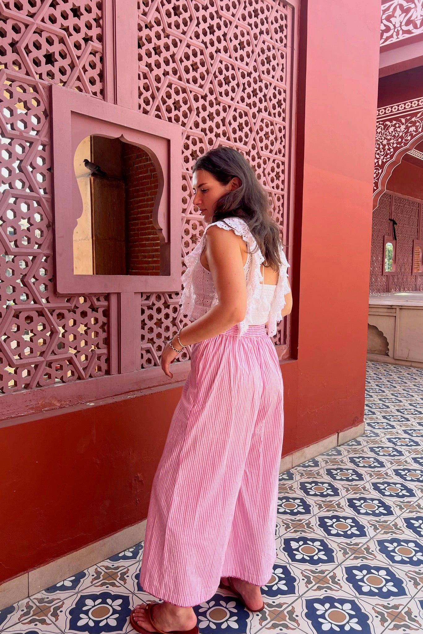 Wide Crop Beach Pant - Pink Stripe