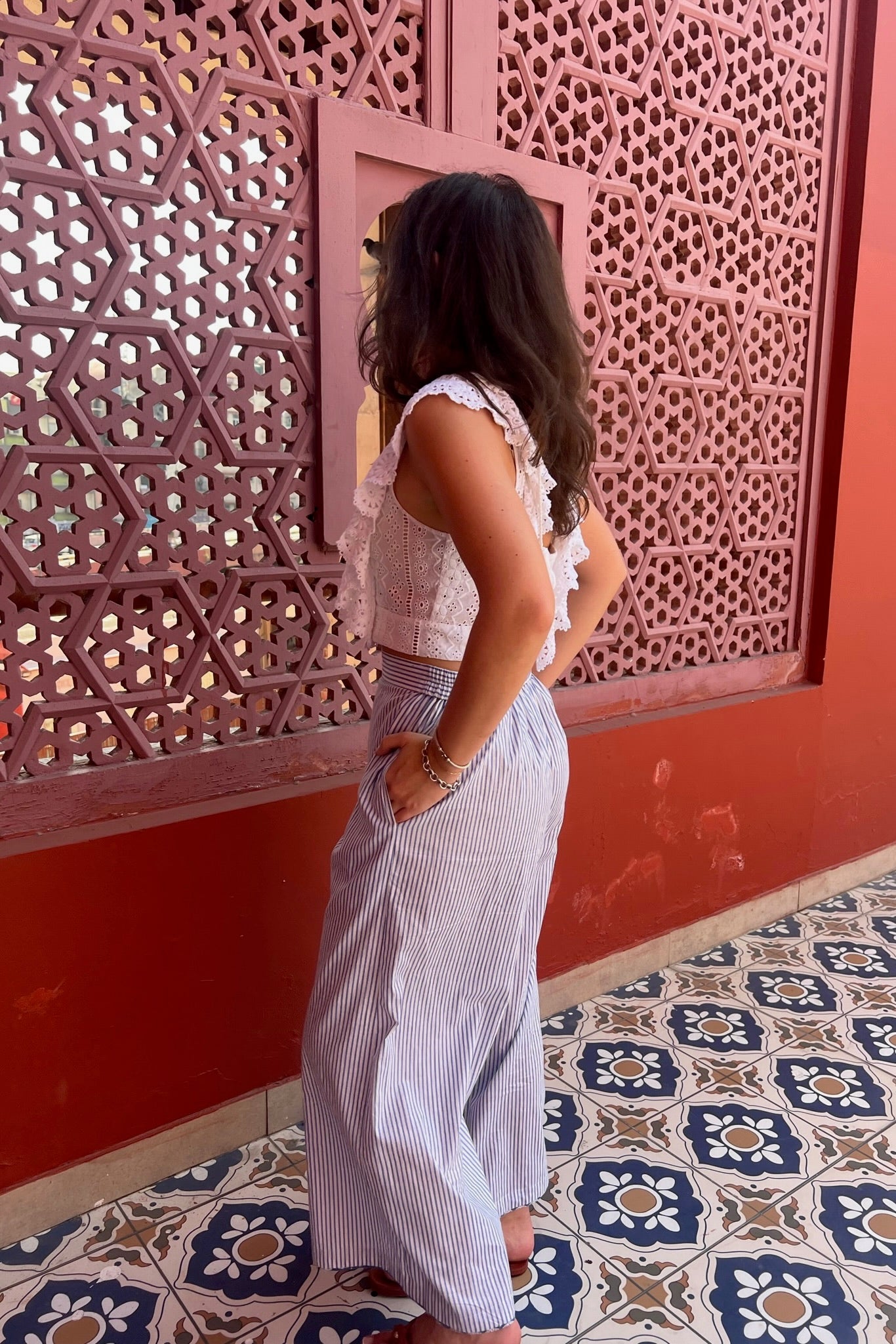 Wide Crop Beach Pant - Blue Stripe