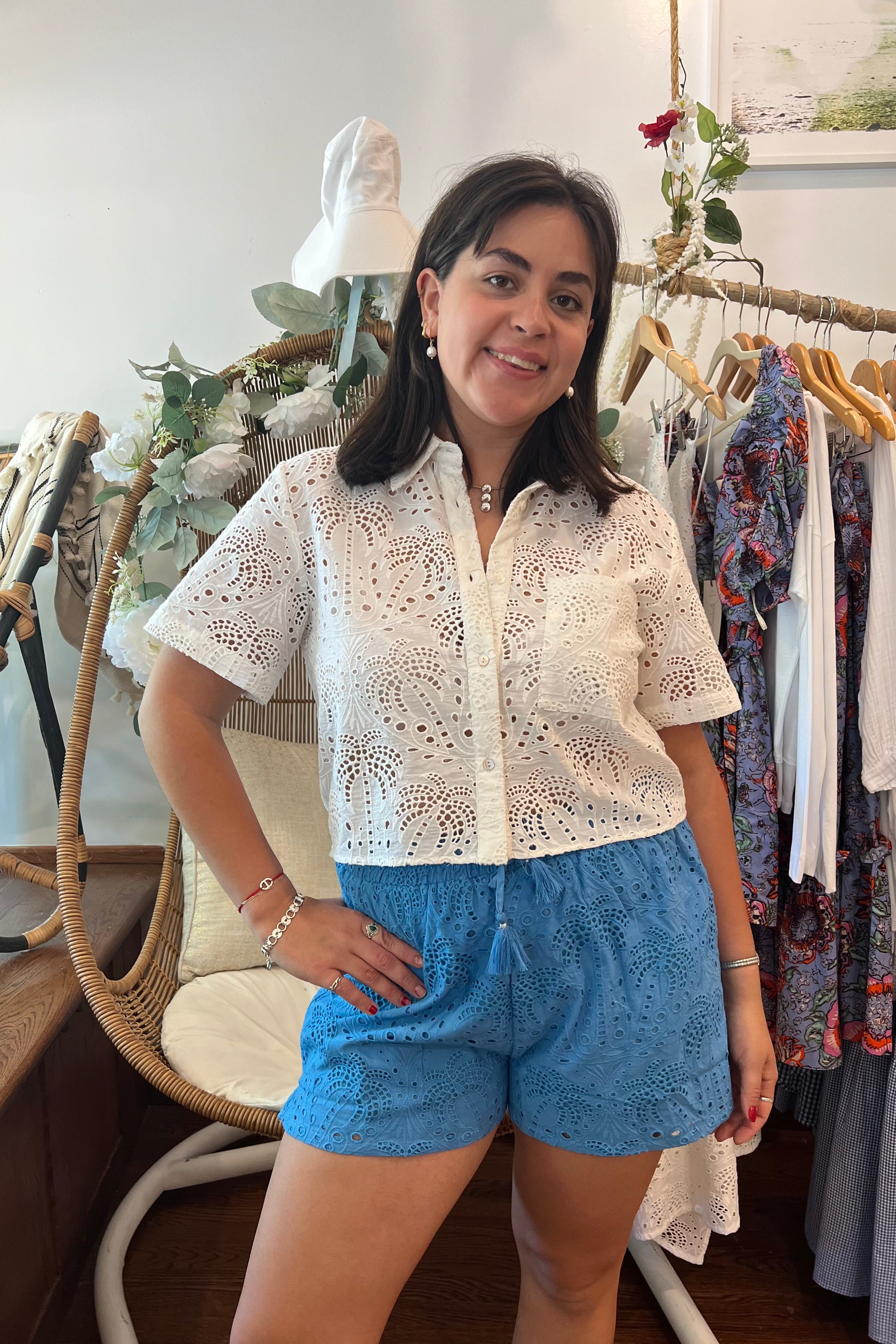 Bruna Eyelet Short - Blue