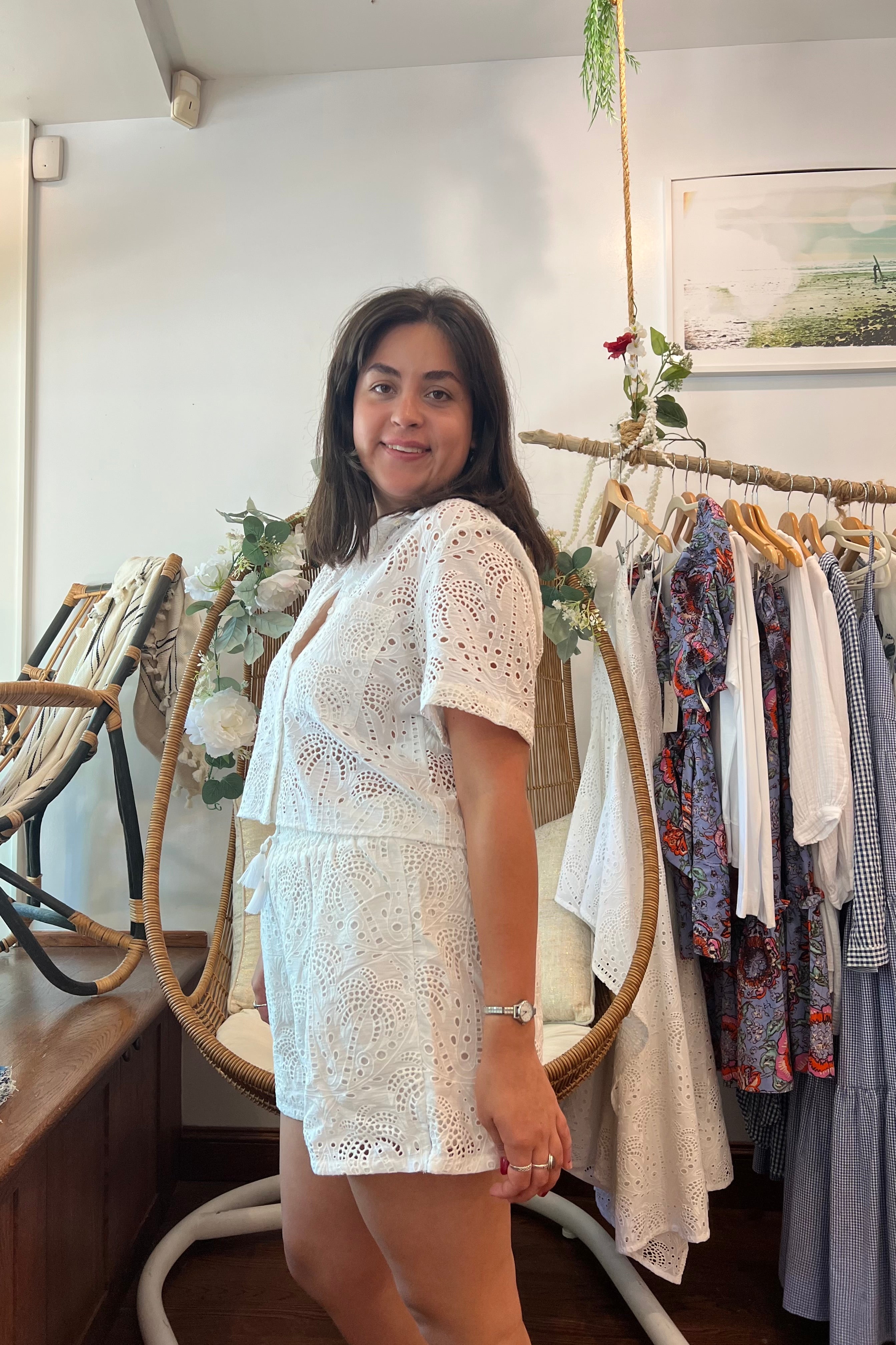 Bruna Eyelet Top - White