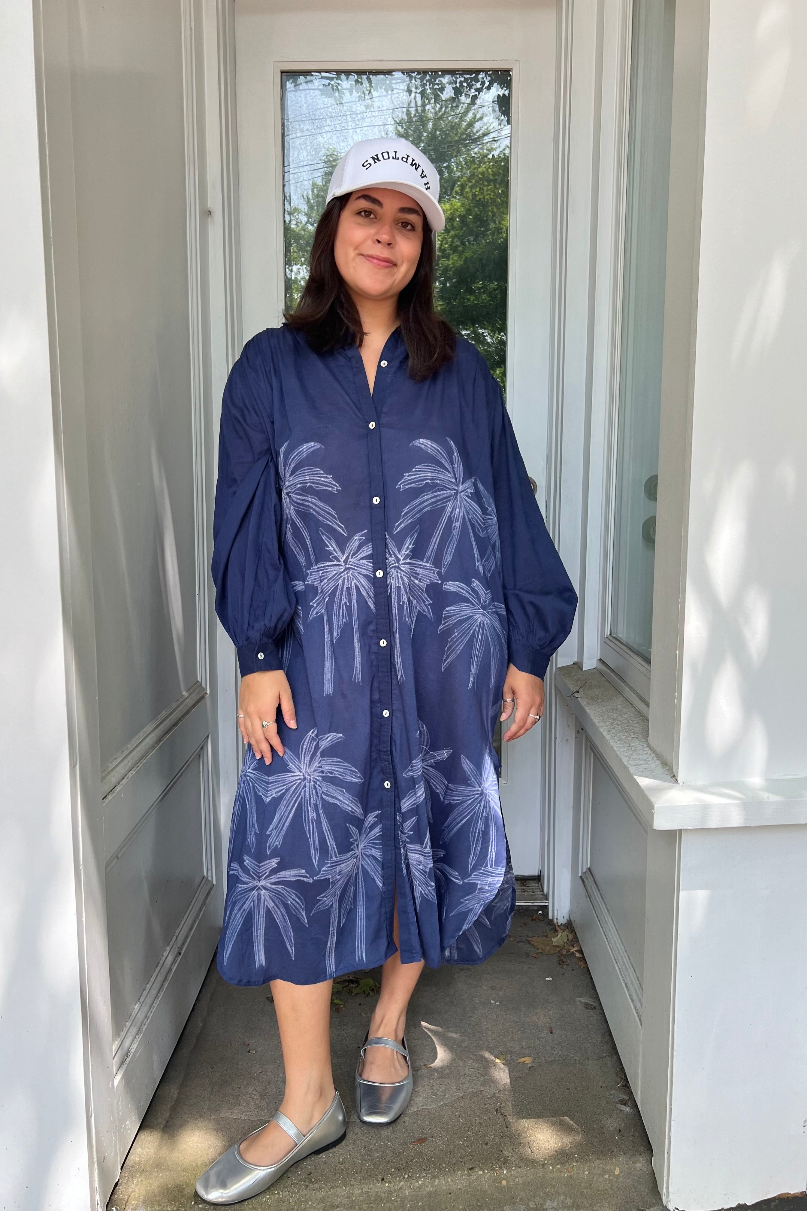 Luna Maxi Shirt Dress - Navy Palm Shibori