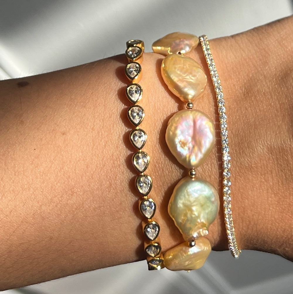 Lucia Champagne Pearl Pull Tie Bracelet