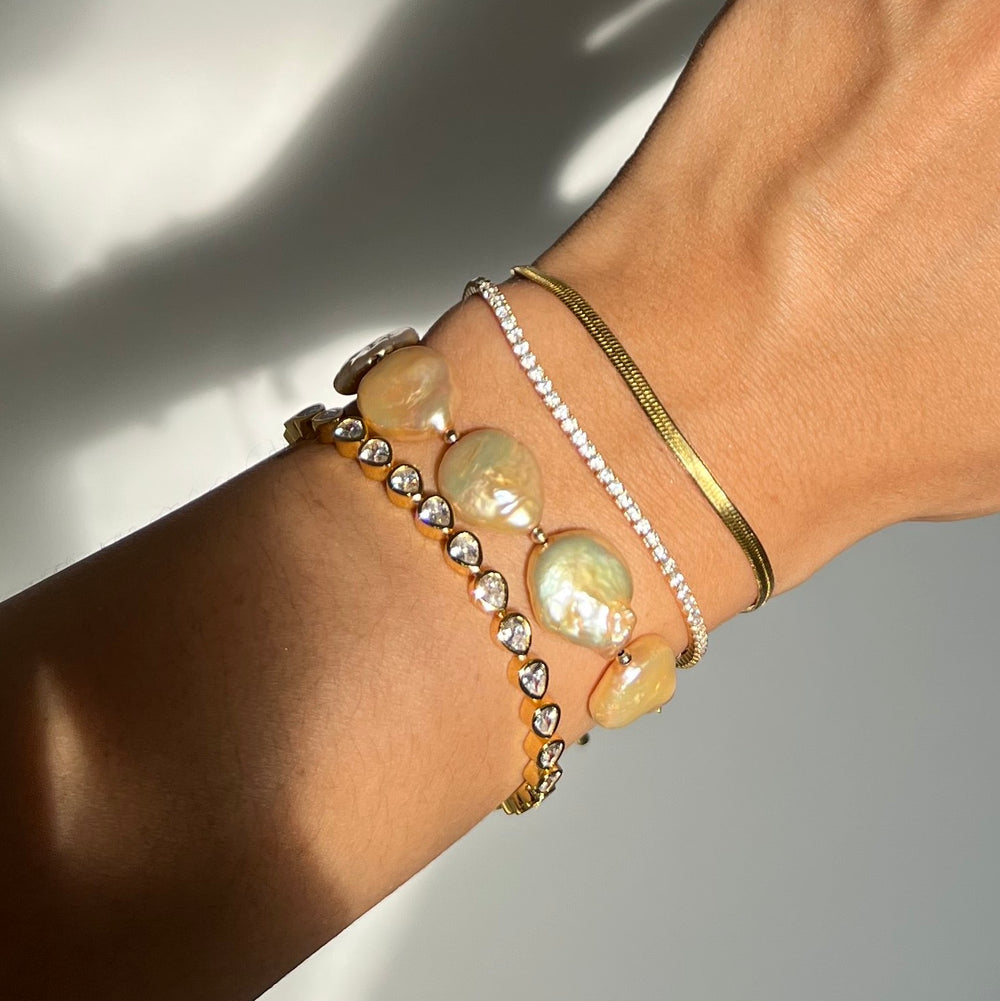 Lucia Champagne Pearl Pull Tie Bracelet